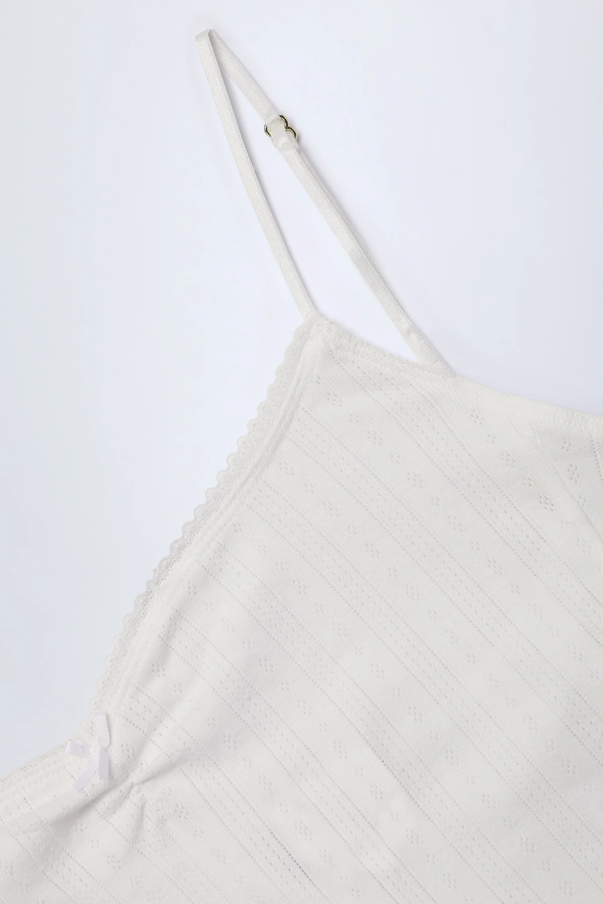 Pointelle Ruched Camisole Crop Top in White