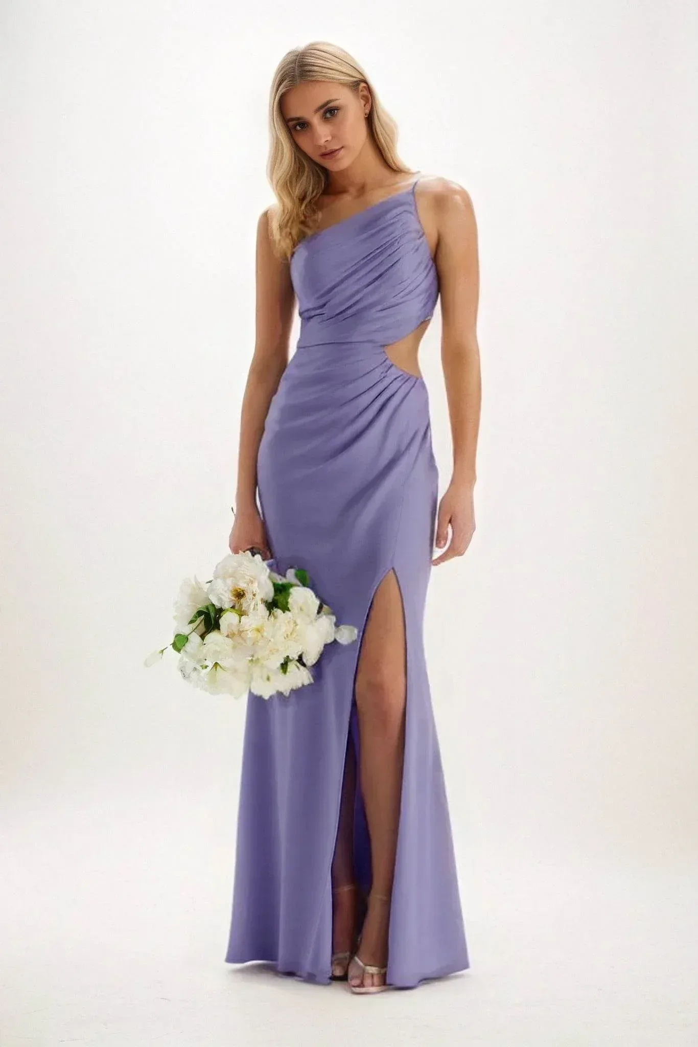 Sheath-Column Maxi Luxe Satin Bridesmaid Dress CB0842