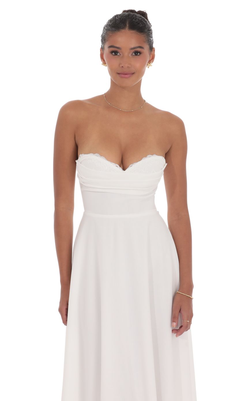 Lace Bust A-Line Midi Dress in White