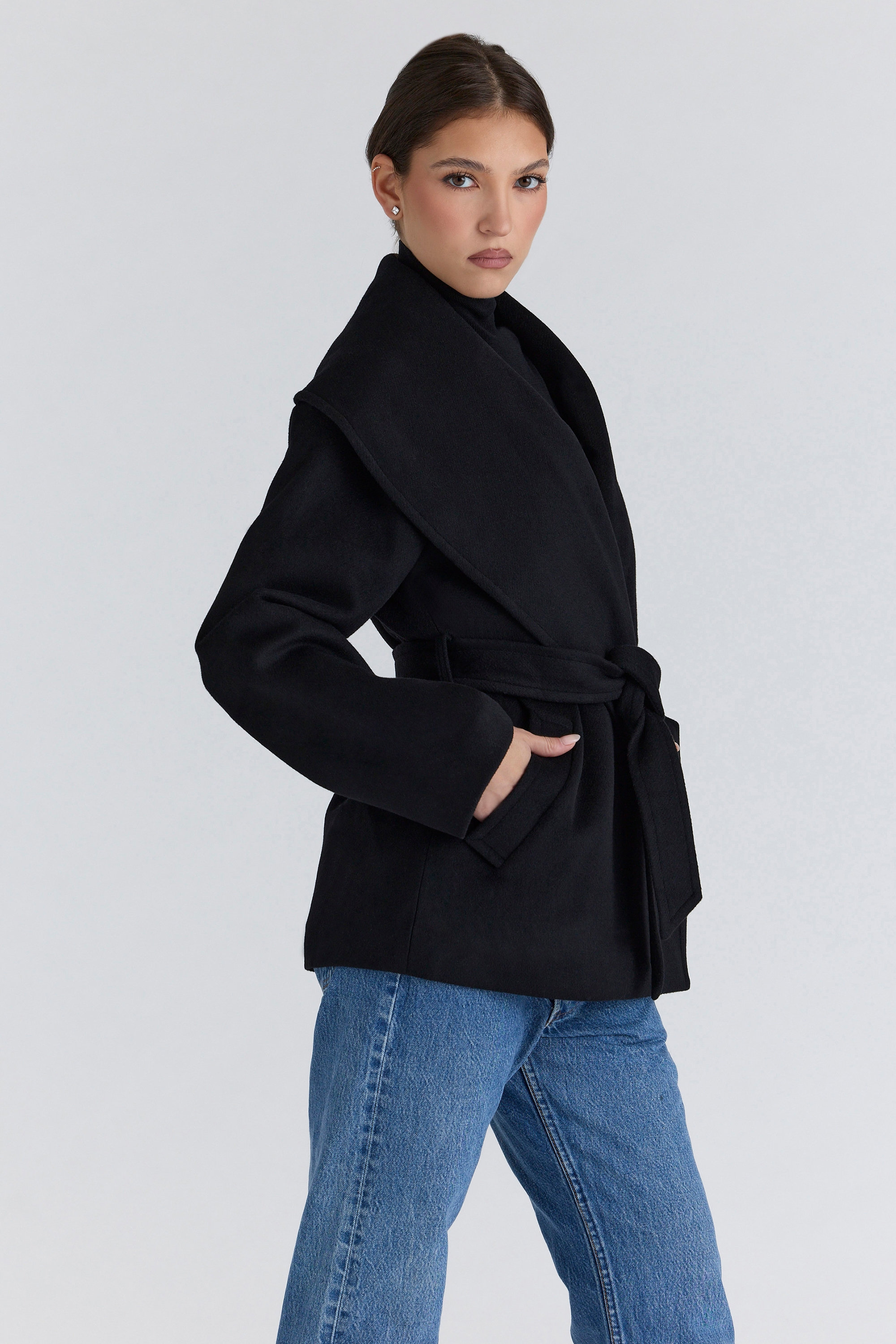 Black Wool Shawl Collar Jacket