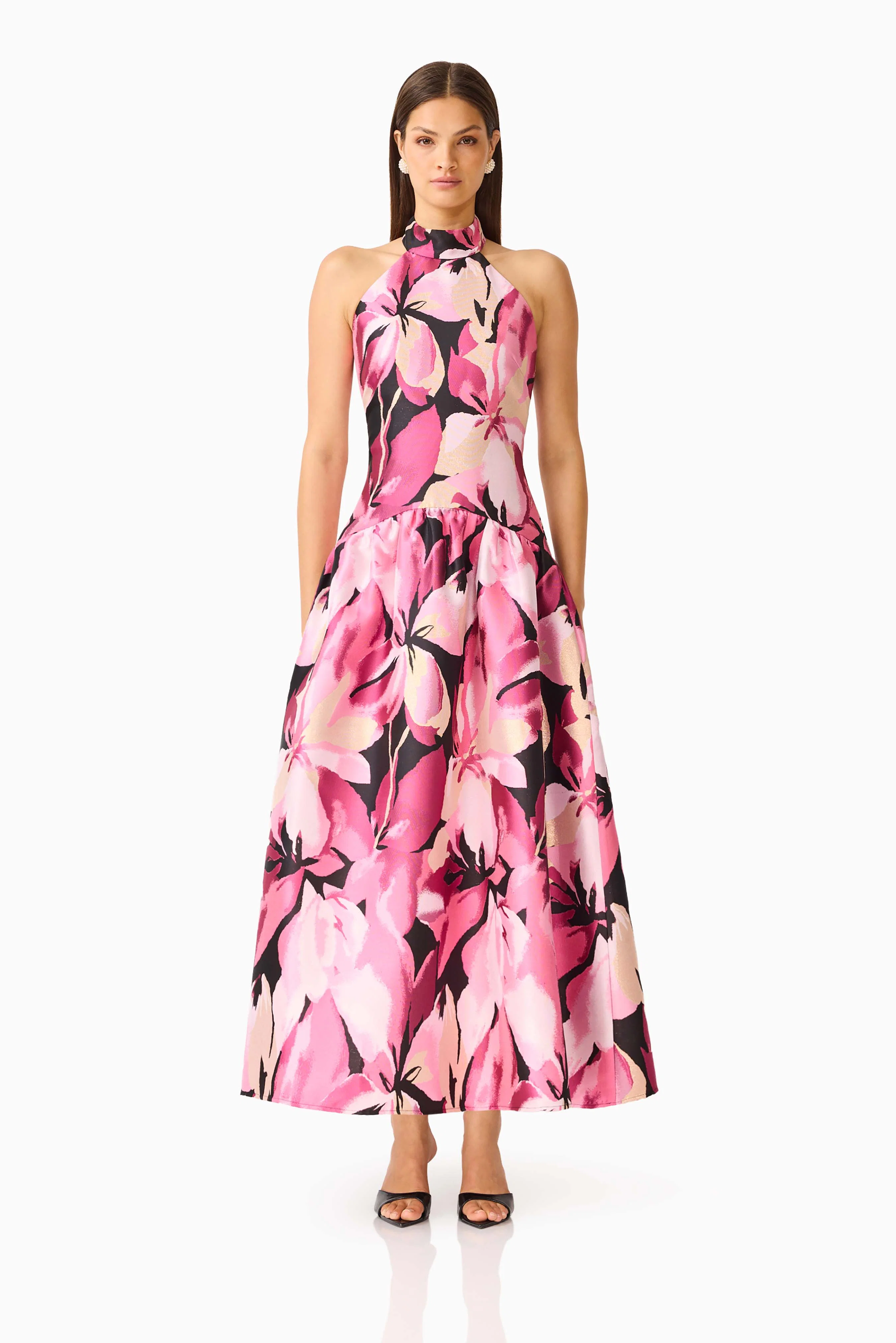 Lumiflora Halter Gown in Pink Floral