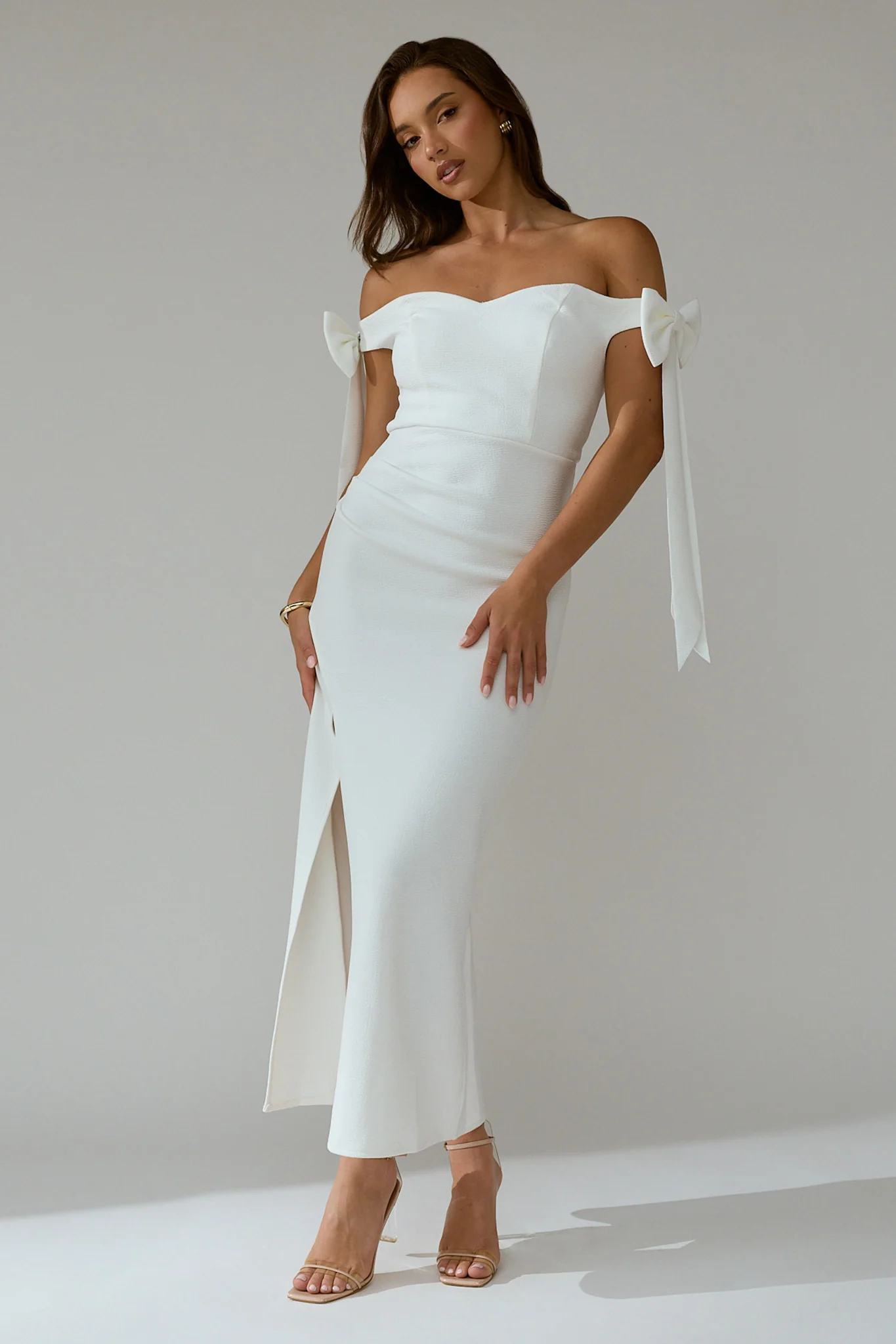 Have Faith Off-Shoulder Bow Sleeve Maxi Dress White - luluinthesky