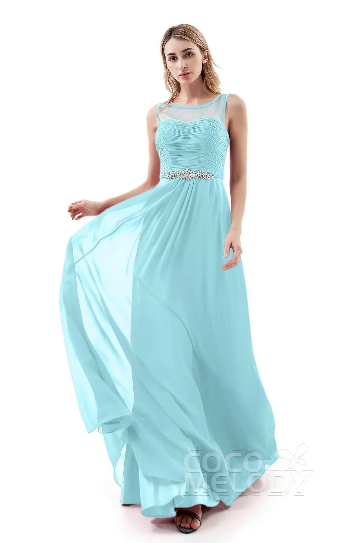 A-Line Sweep-Brush Train Chiffon Dress PR3400