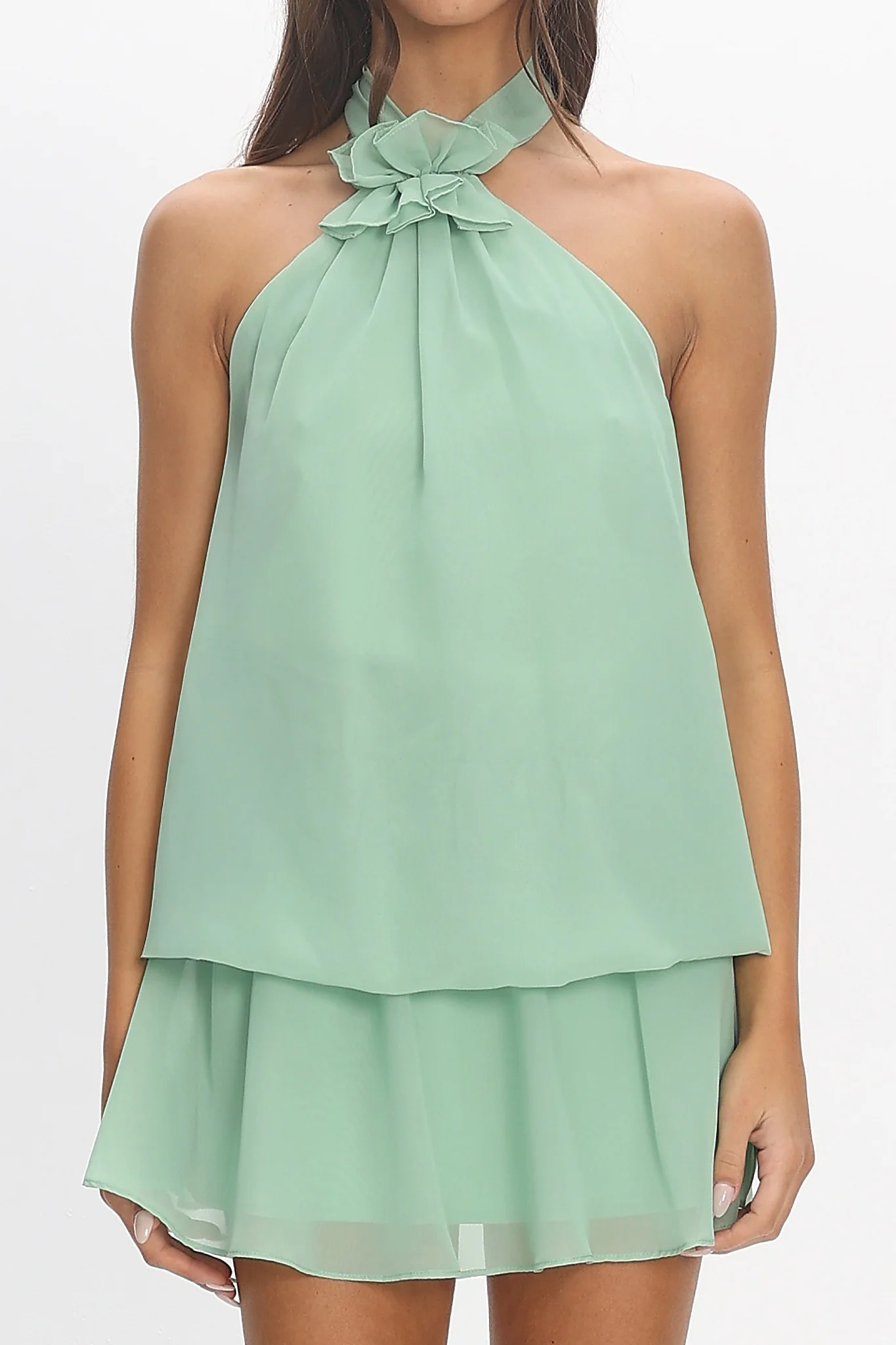 Aniyah Layered Halter Mini Dress Mint - luluinthesky