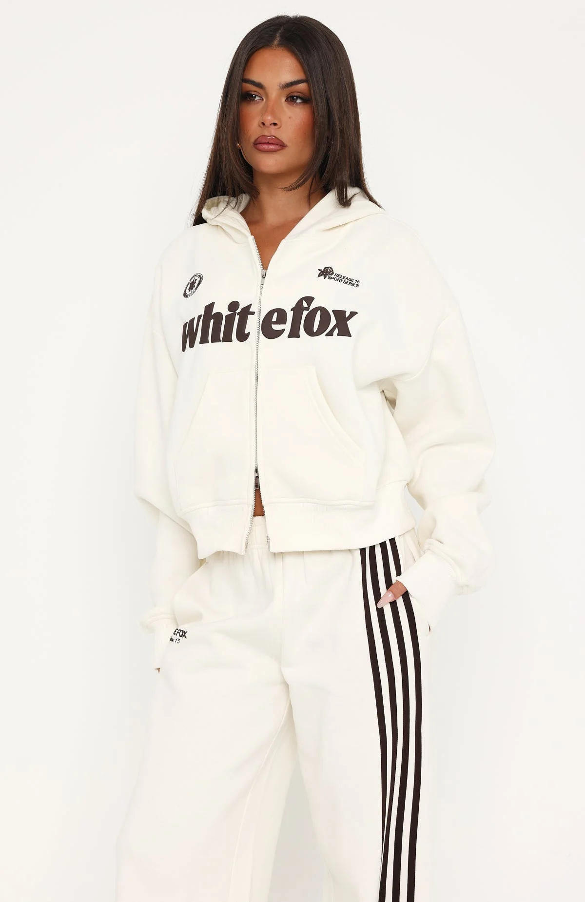 Release 15 Janie Boxy Zip Front Hoodie Off White