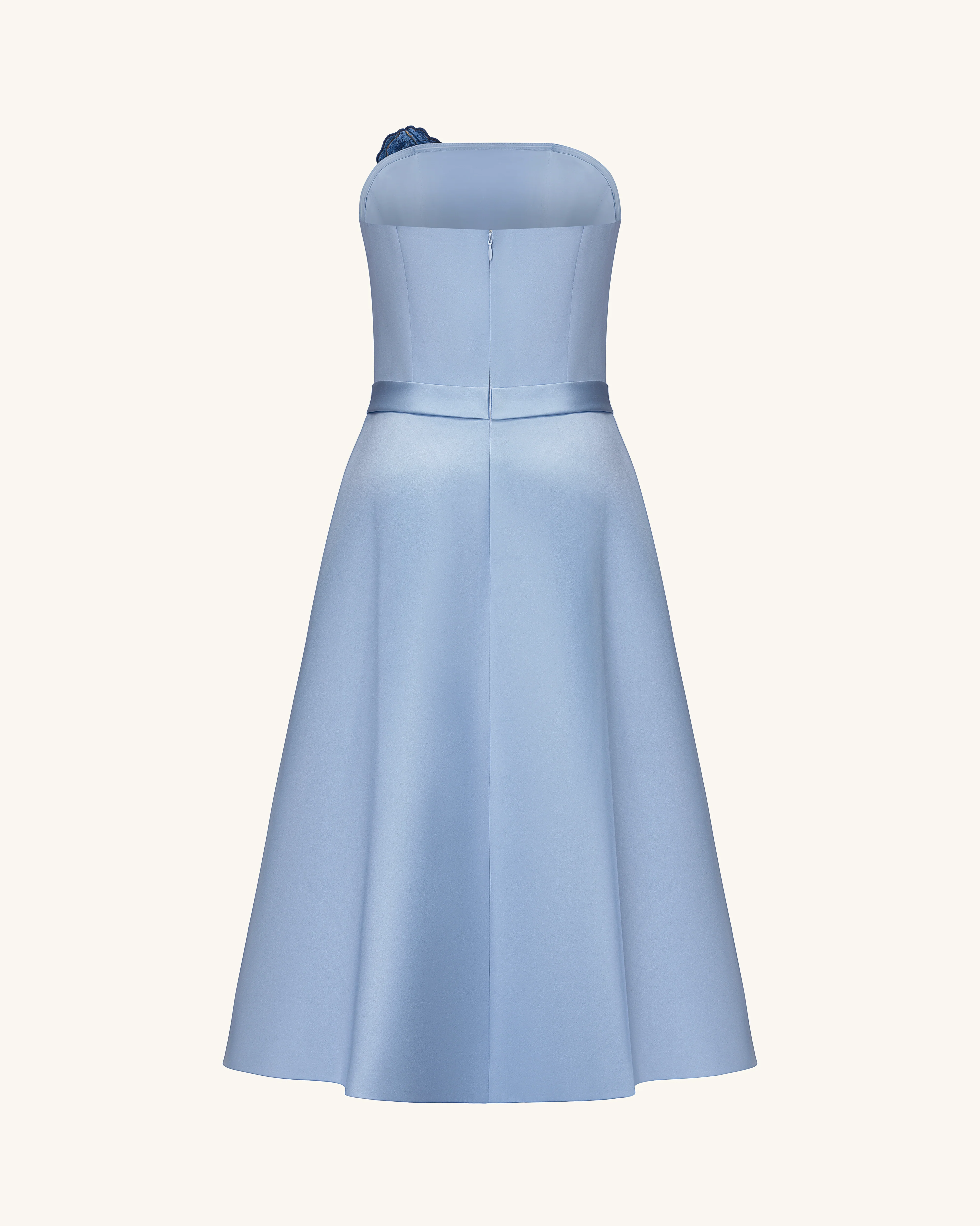 Iris Embroidered Strapless A-Line Midi Dress - Dusty Blue - FASHION NOB