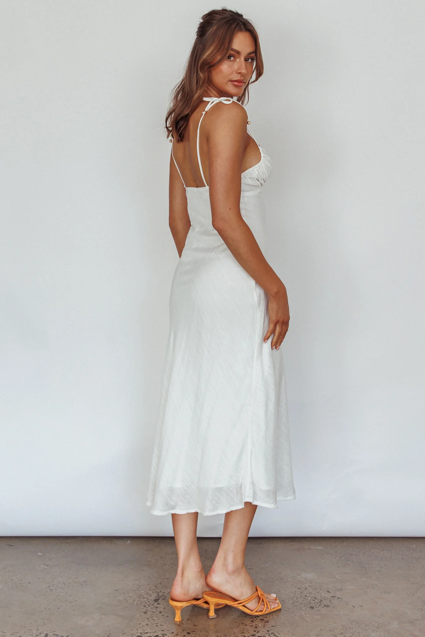 Clovelly Tied Shoulder Midi Dress White
