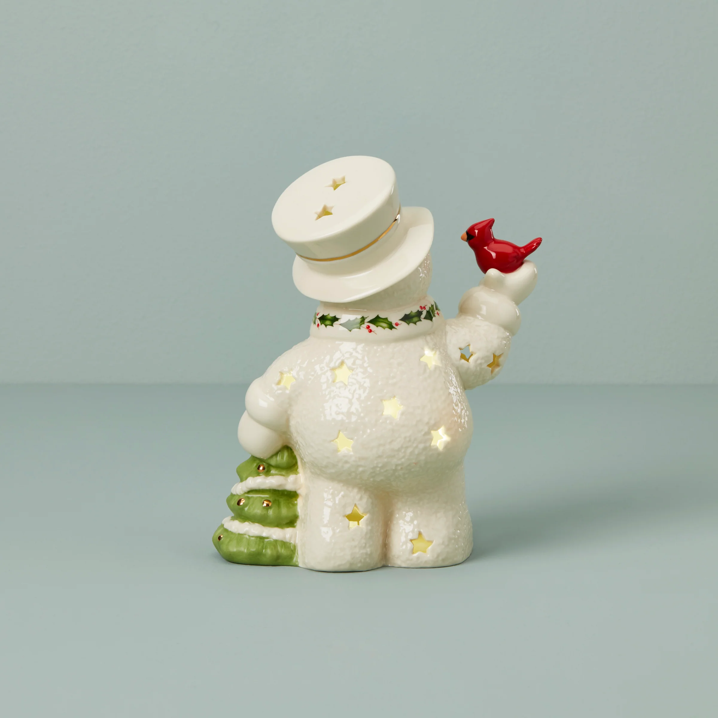 Happy Holly Days Snowman & Cardinal Lit Figurine