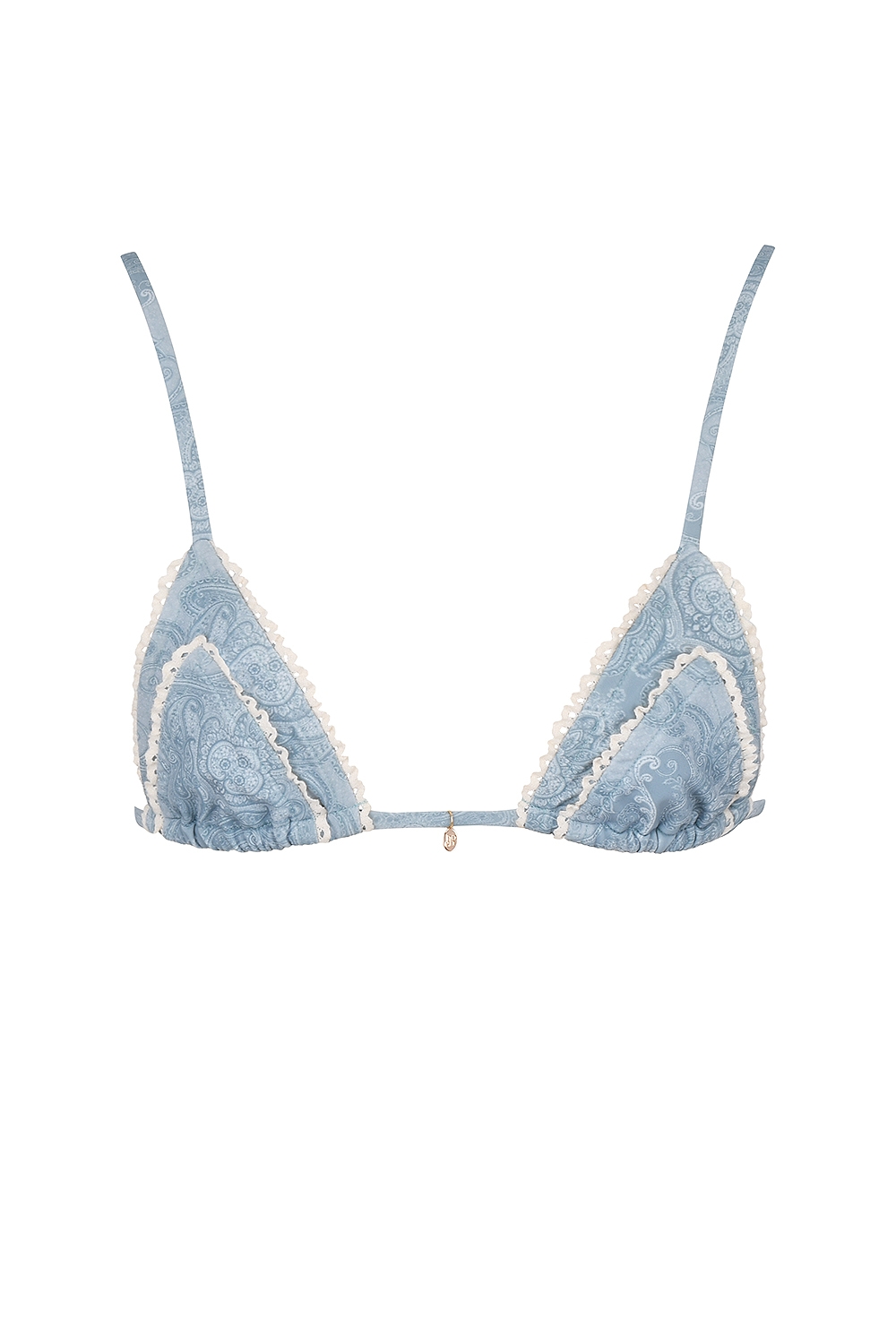 Blue Paisley Ruffle Trim Bikini Top