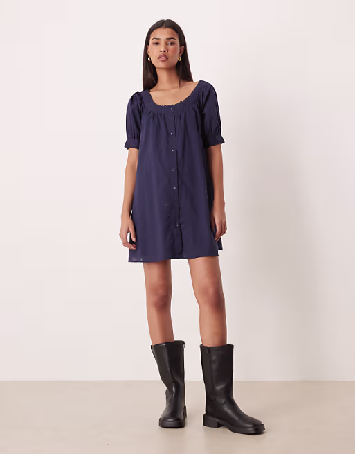 babydoll button down mini dress in navy