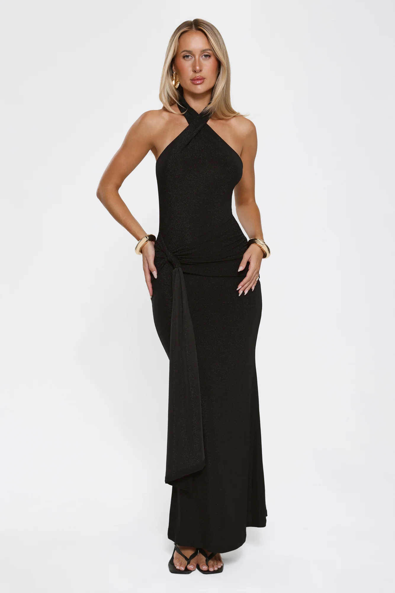 Glitter Through Twilight Halter Maxi Dress Black