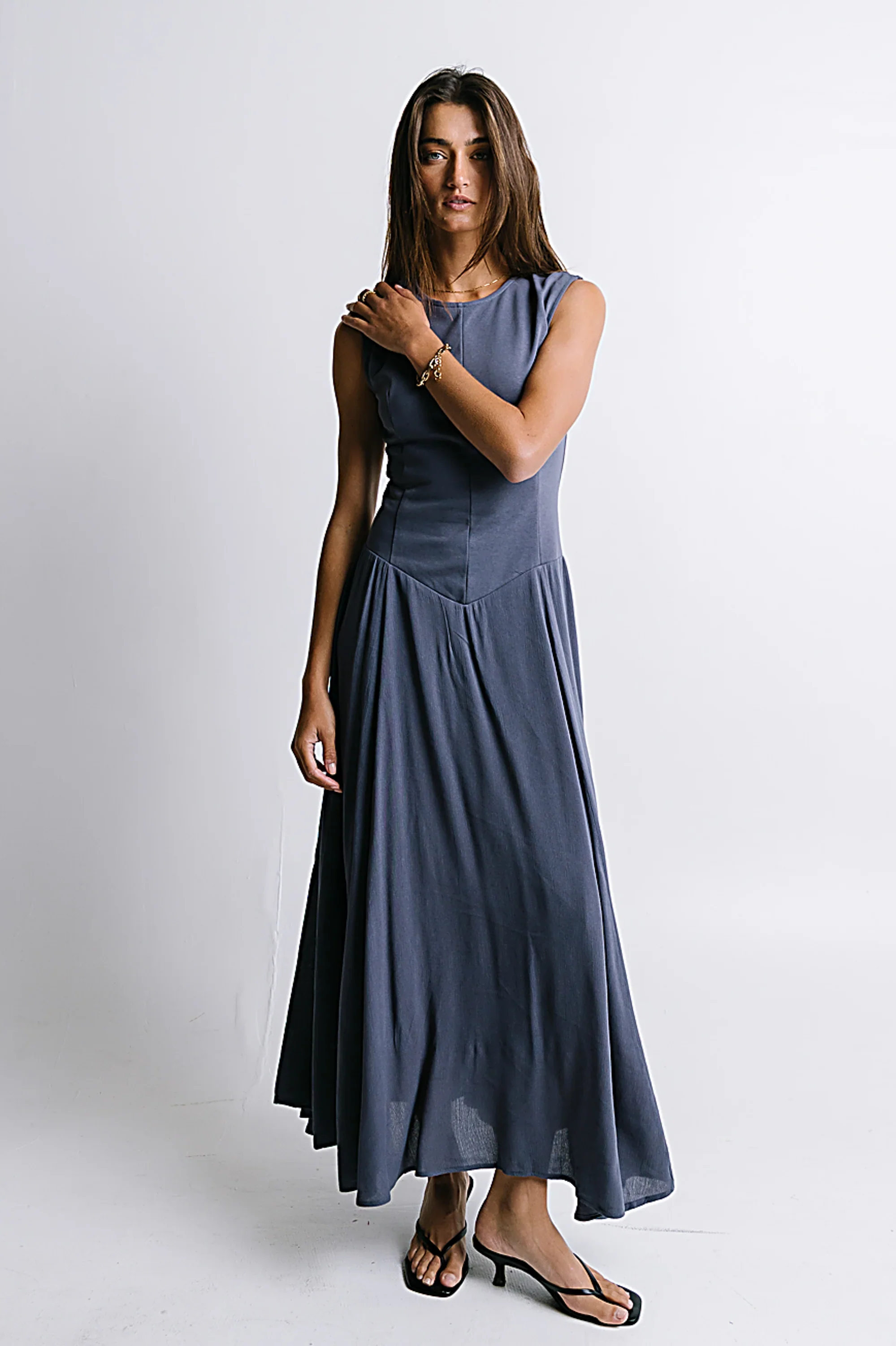 Charles Maxi Dress in Slate Blue