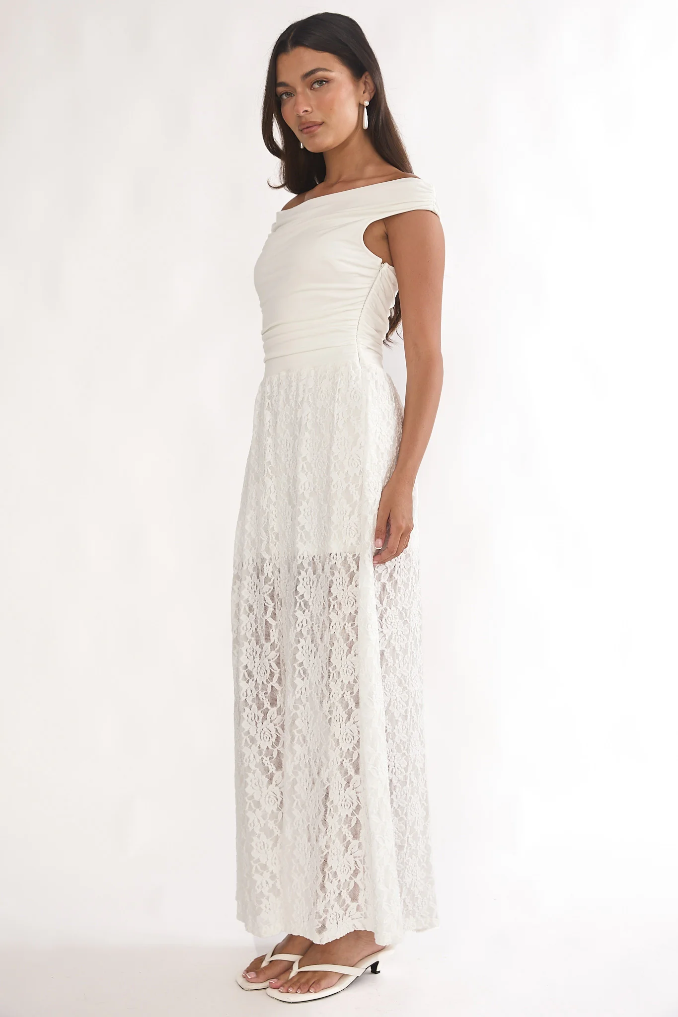 In Blooms Off-Shoulder Lace Maxi Dress White - luluinthesky