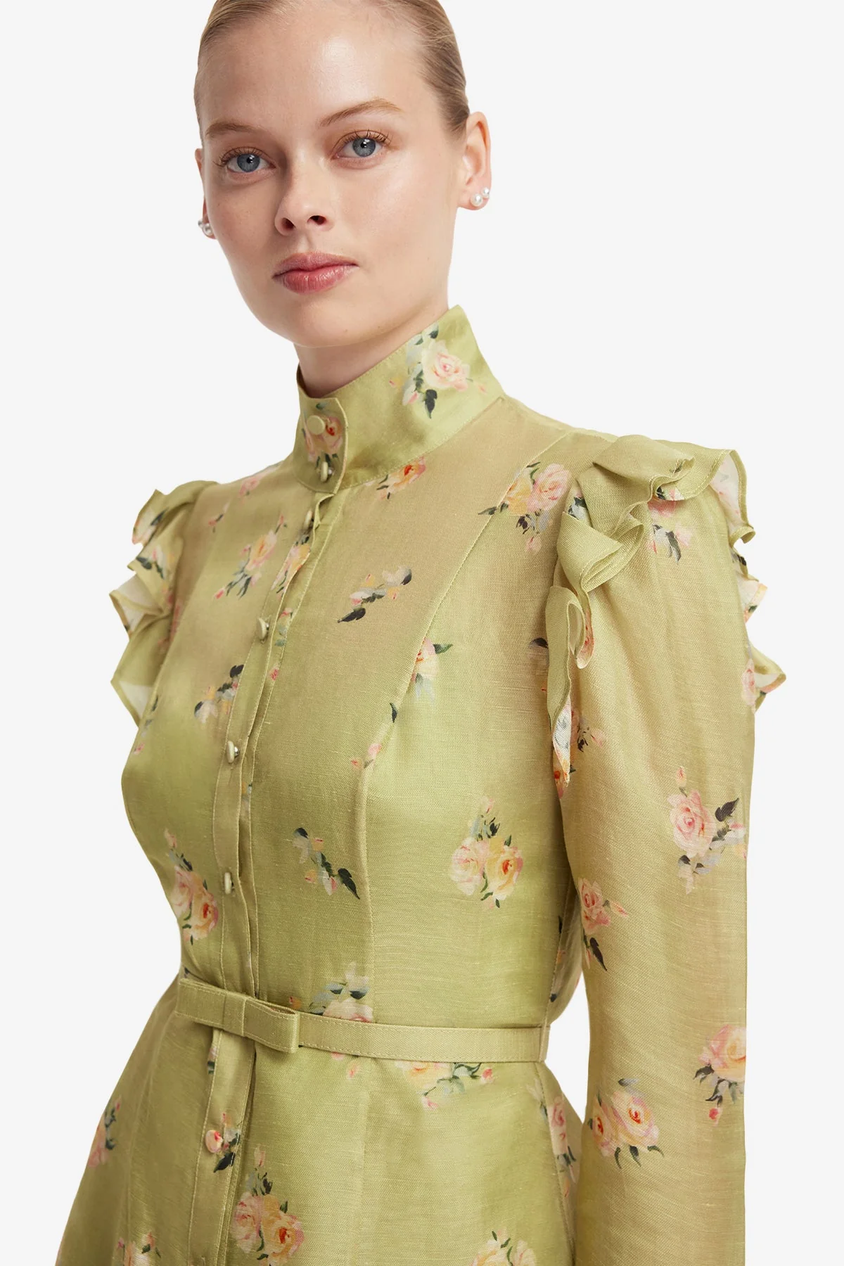 Kristy Butterfly Sleeve Mini Dress - Pistachio Rose Print