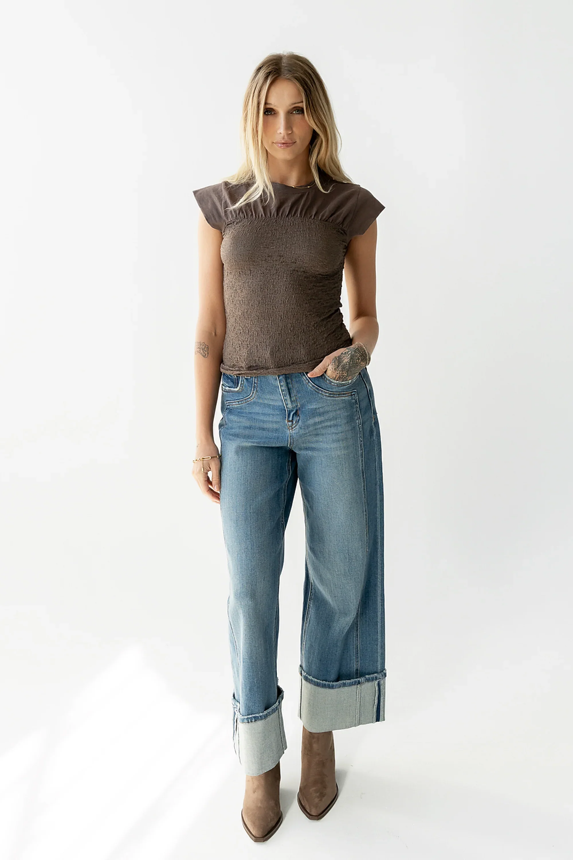 Josey Smocked Top in Charcoal