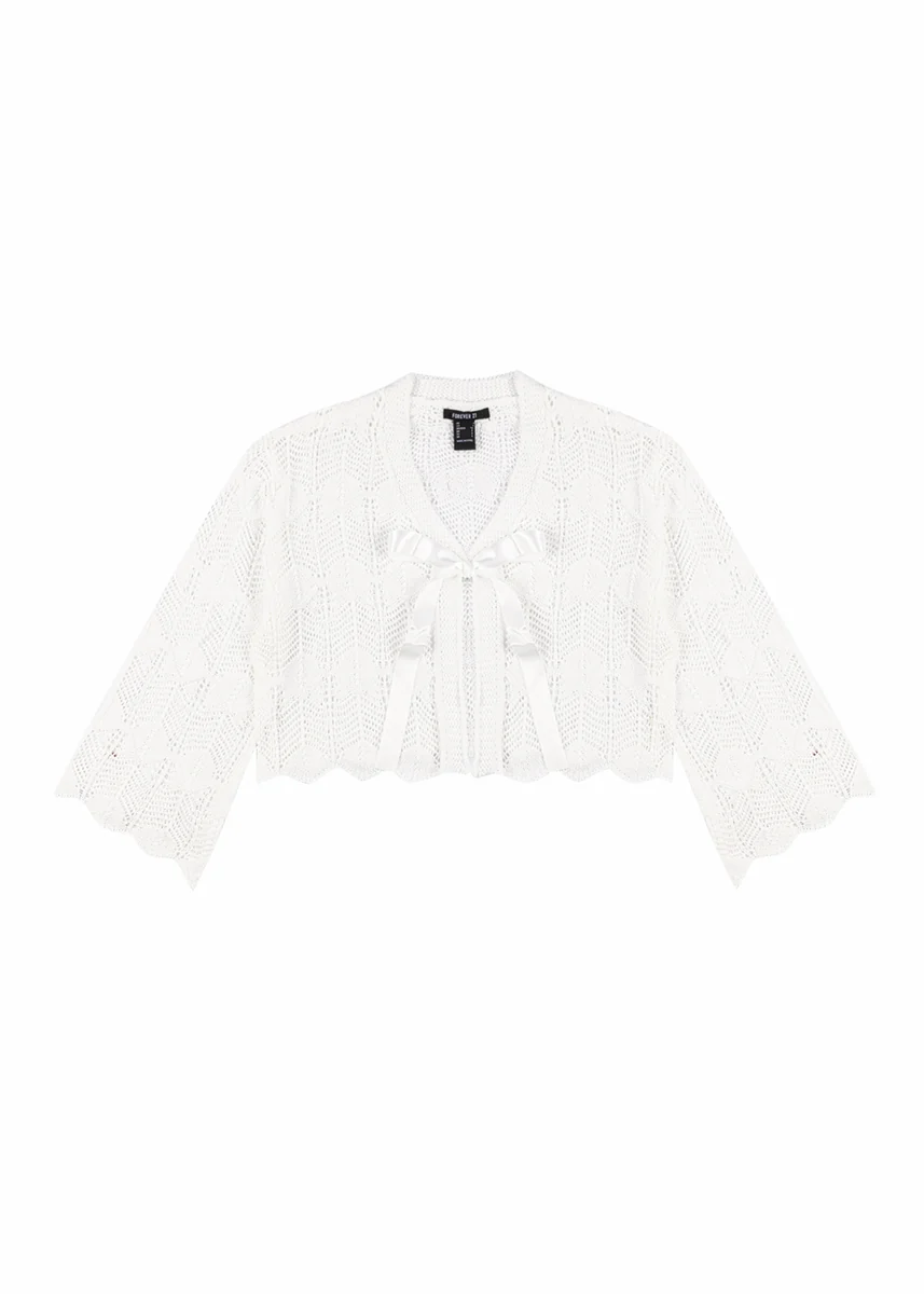 Open-Front Pointelle Bow Cardigan