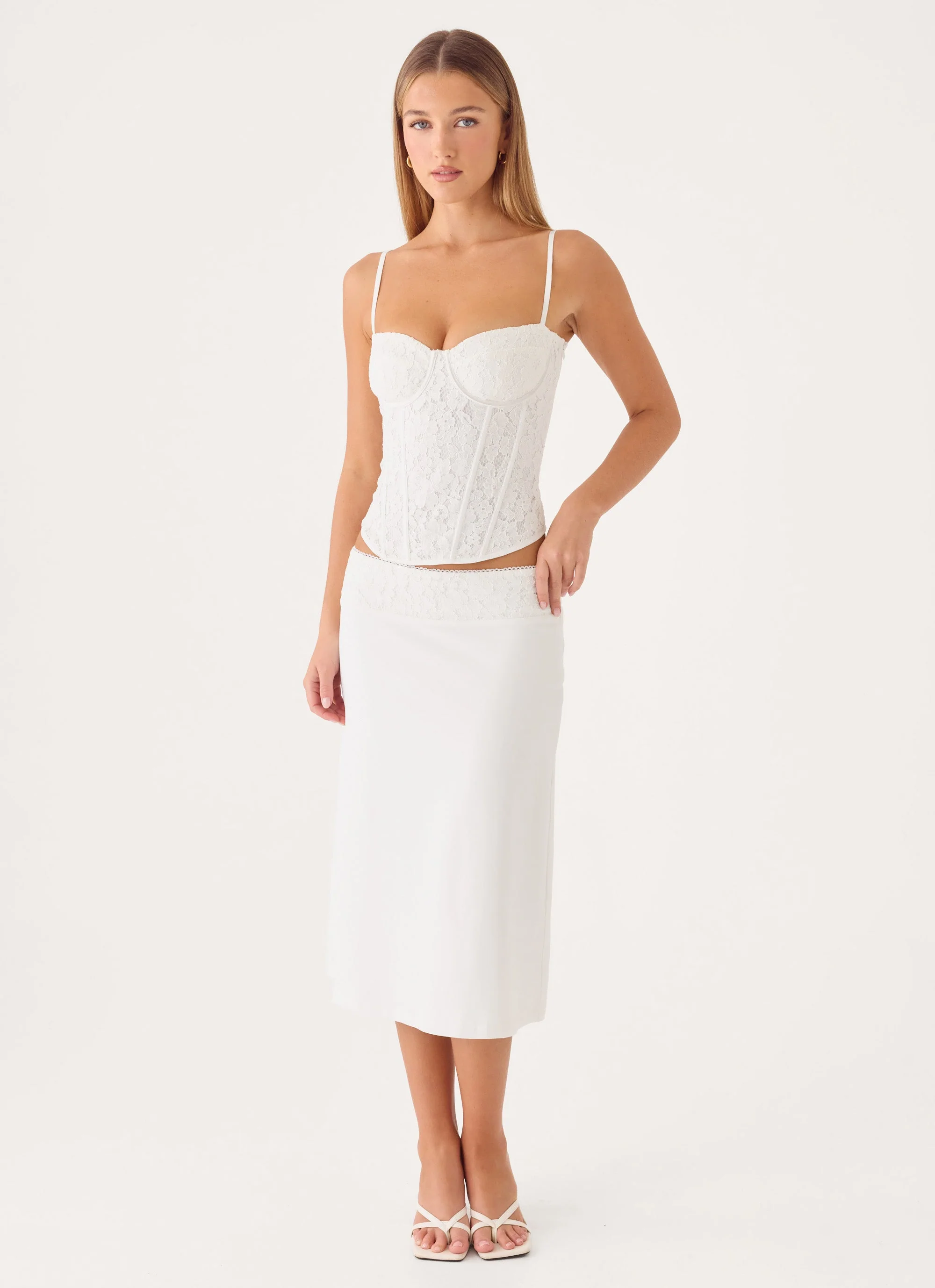Moments Midi Skirt - White - luluinthesky