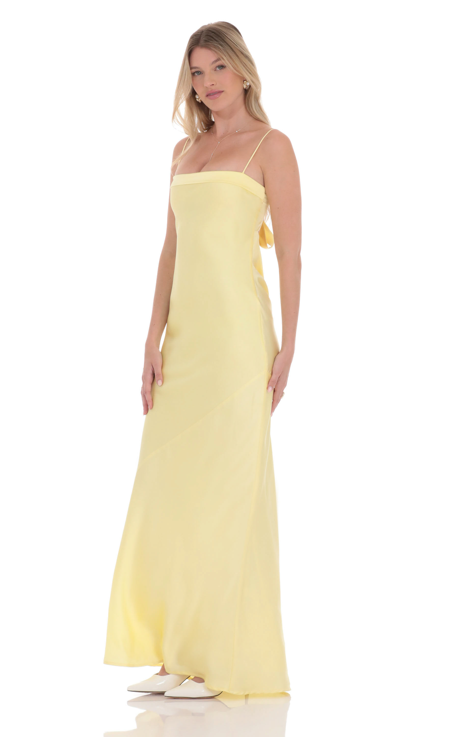Satin Open Back Maxi Dress in Yellow - luluinthesky