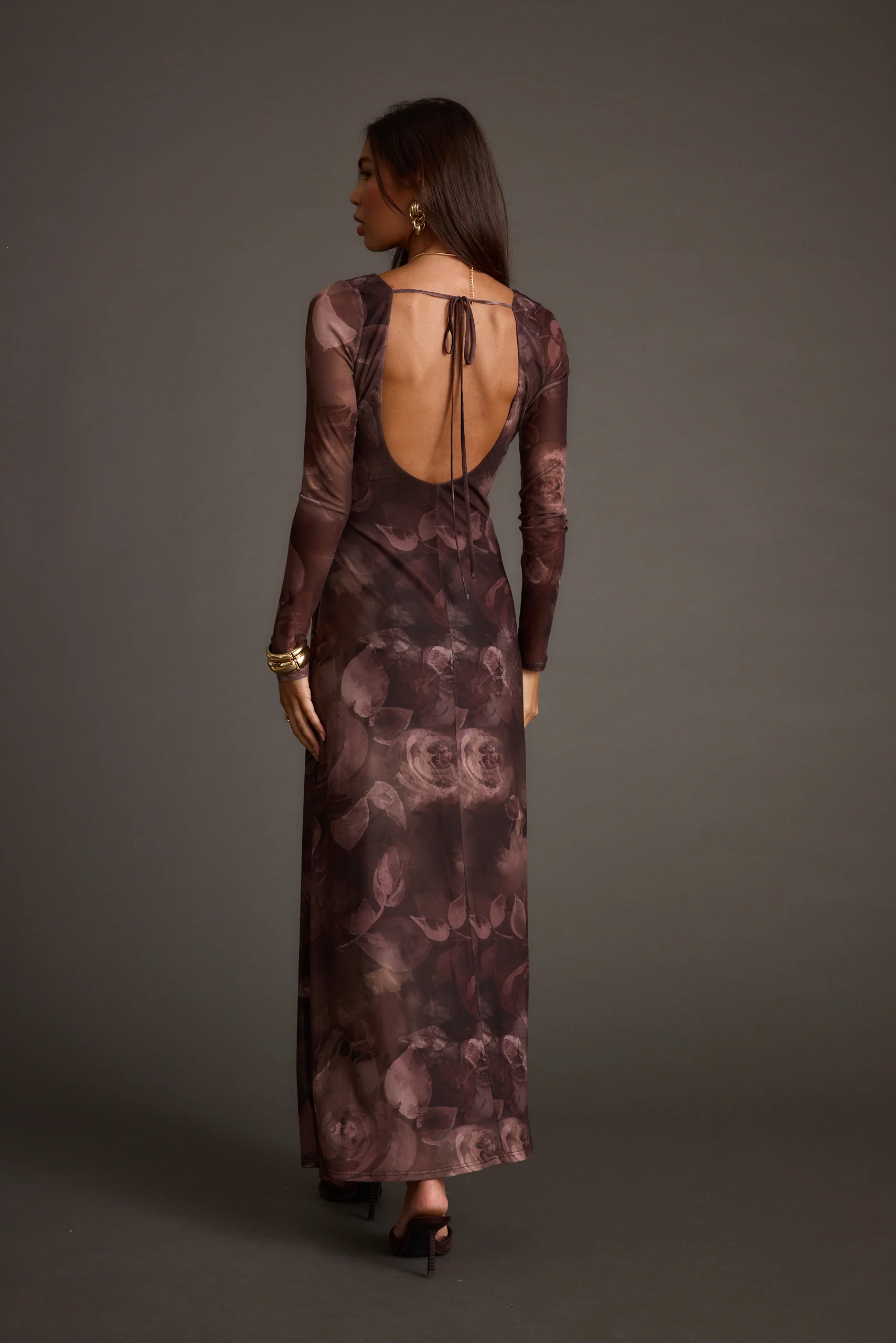 Kristin Plum Blur Mesh Maxi Dress