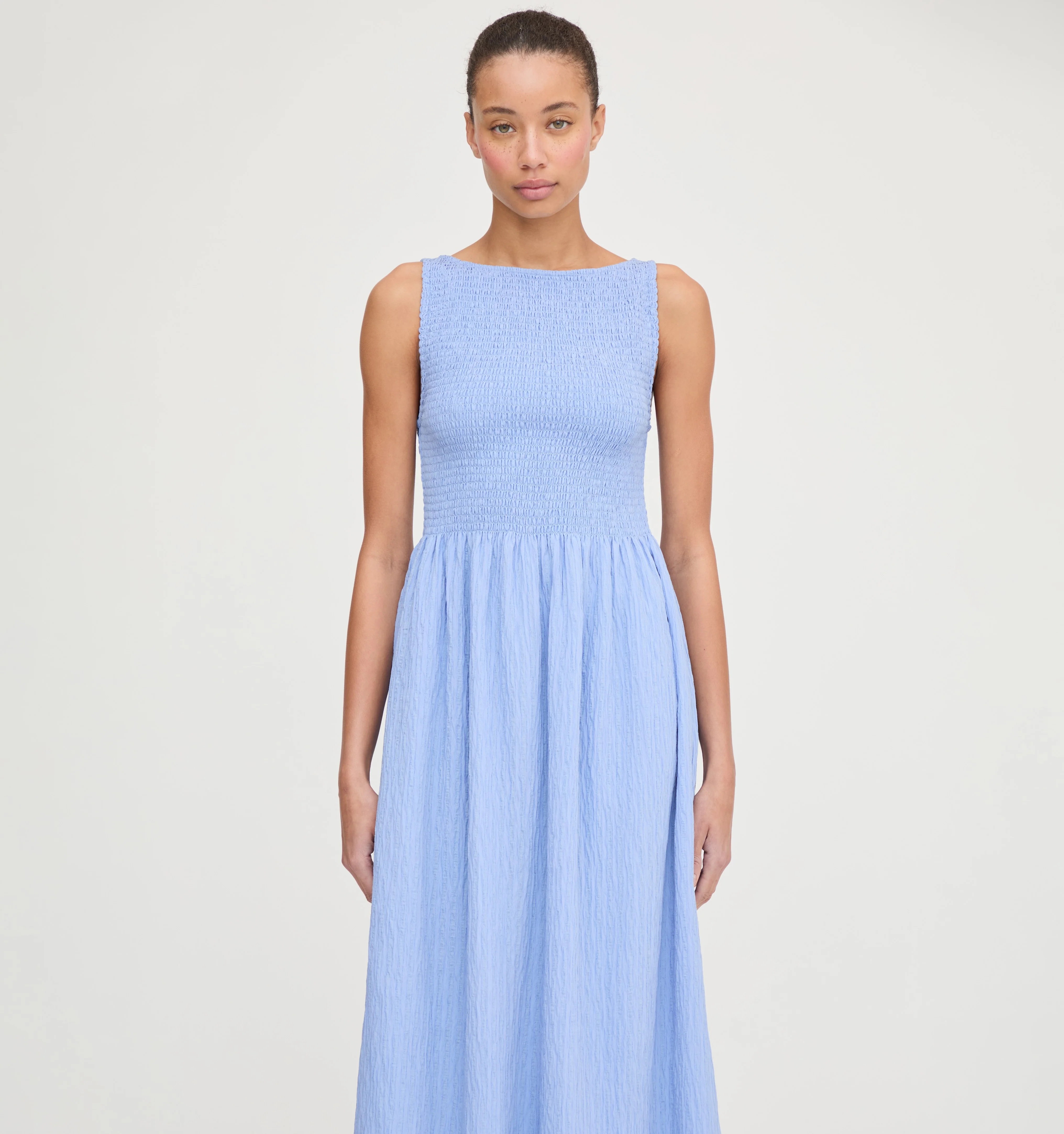 The Cosima Nap Dress - Bluebird Tonal Seersucker