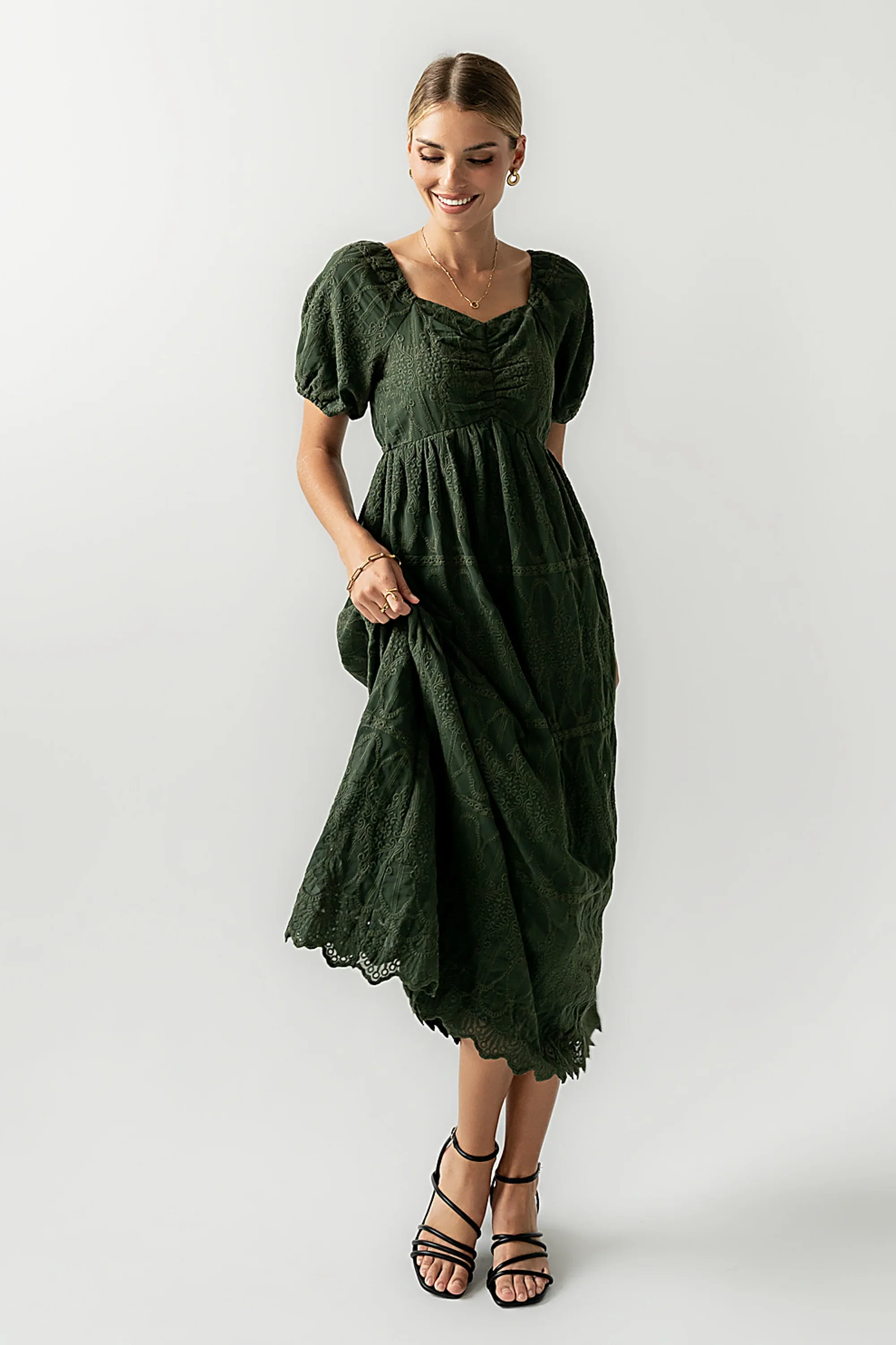 Luca Embroidered Maxi Dress in Hunter Green