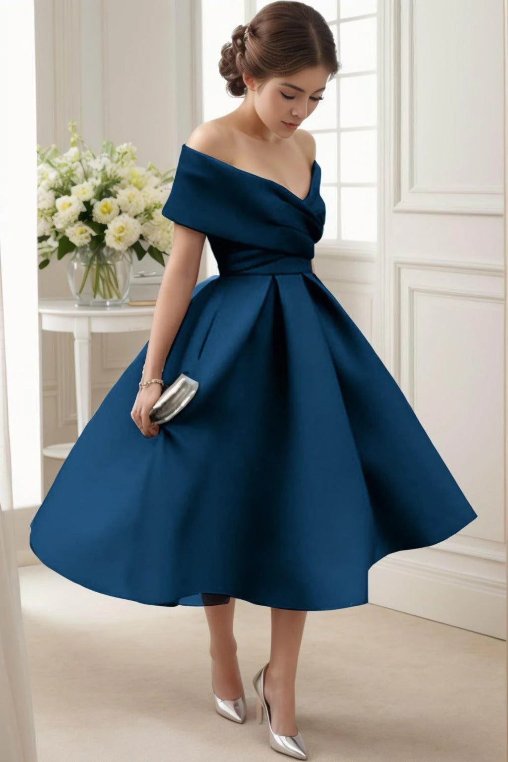A-Line Tea Length Satin Graduation Dresses CS0556