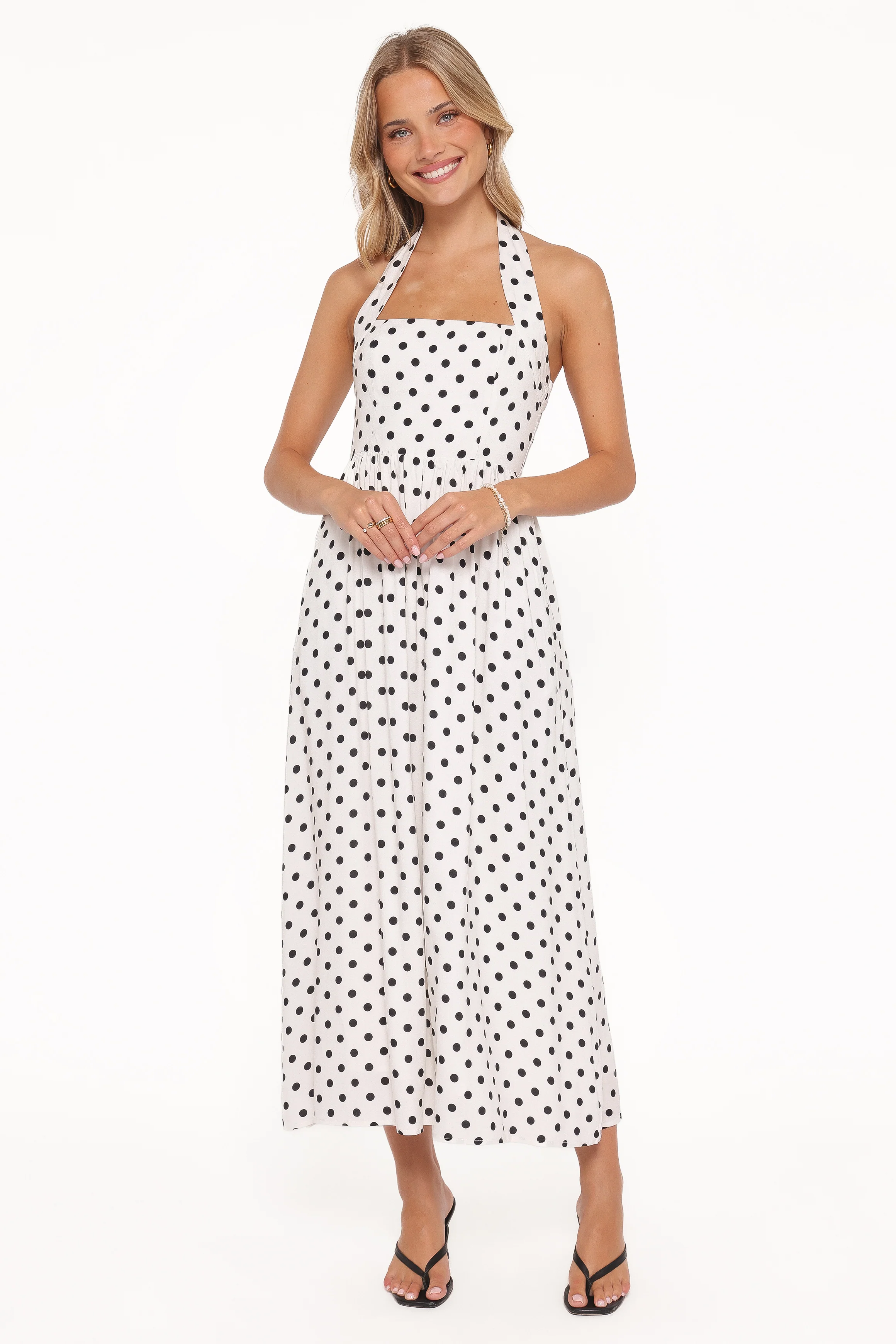 Gemini Halterneck Maxi Dress - White Polka Dot