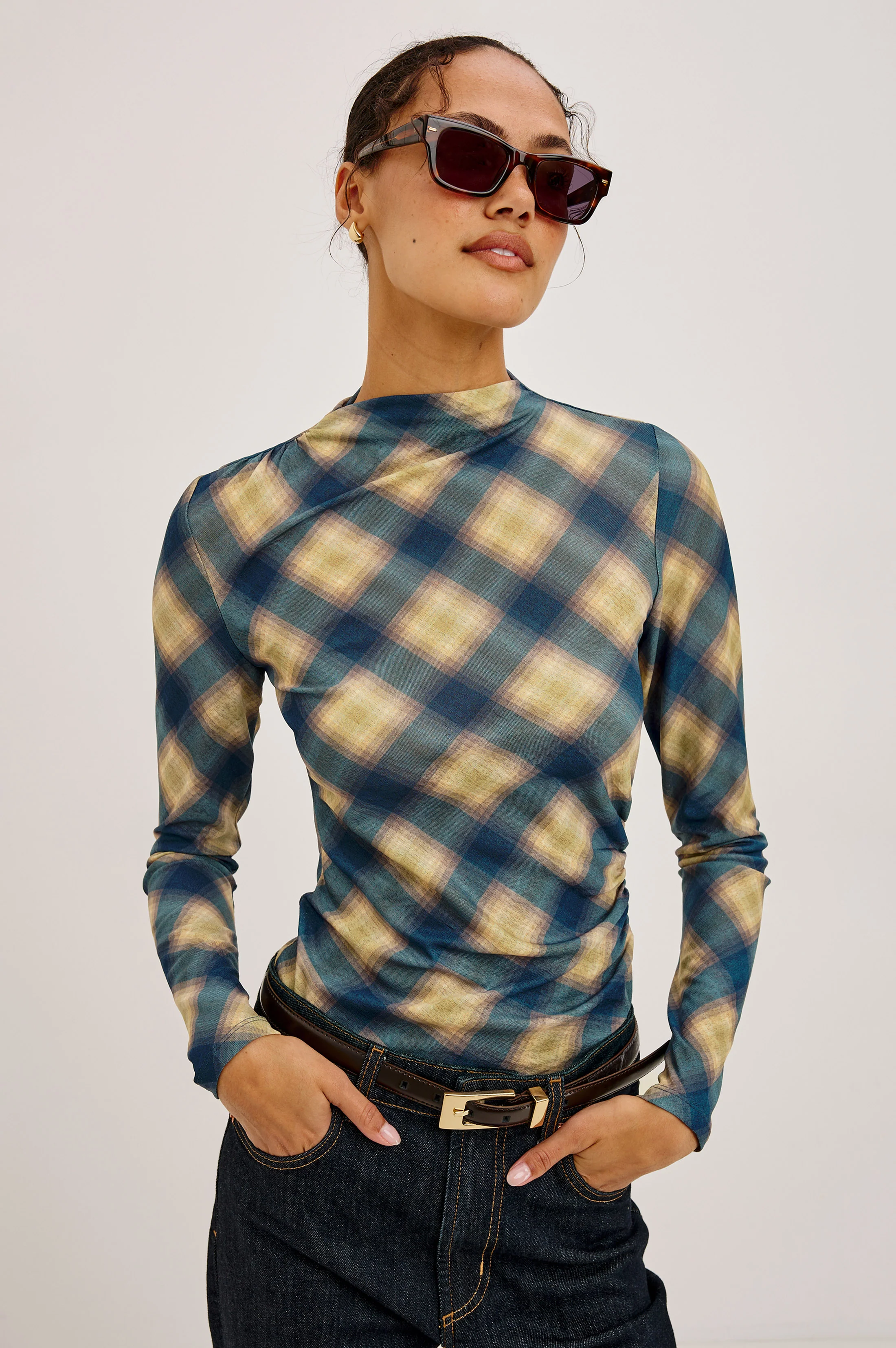 Joelle Top - Navy Sage Plaid