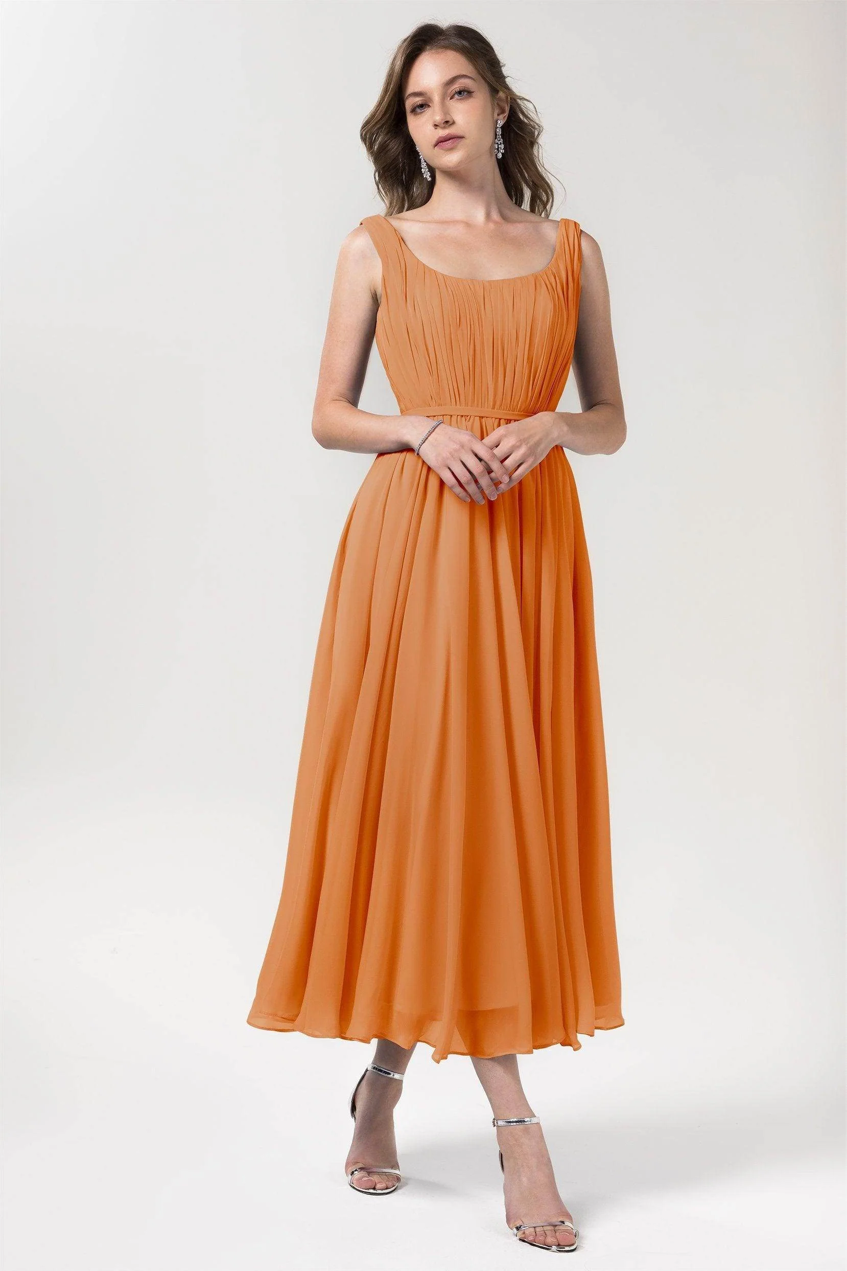 A-Line Tea Length Chiffon Bridesmaid Dress CB0555