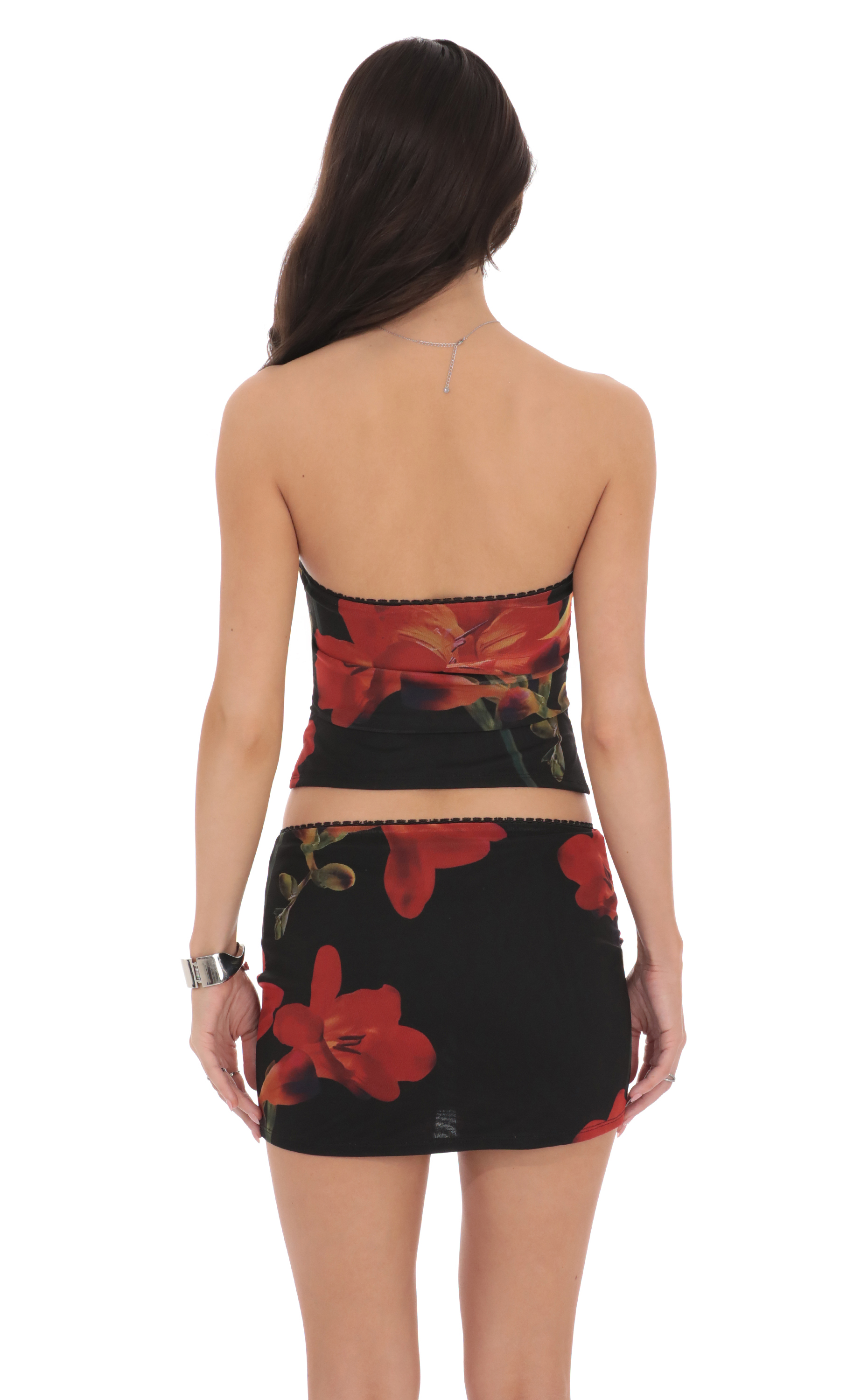 Mesh Floral Tube Top in Black - luluinthesky