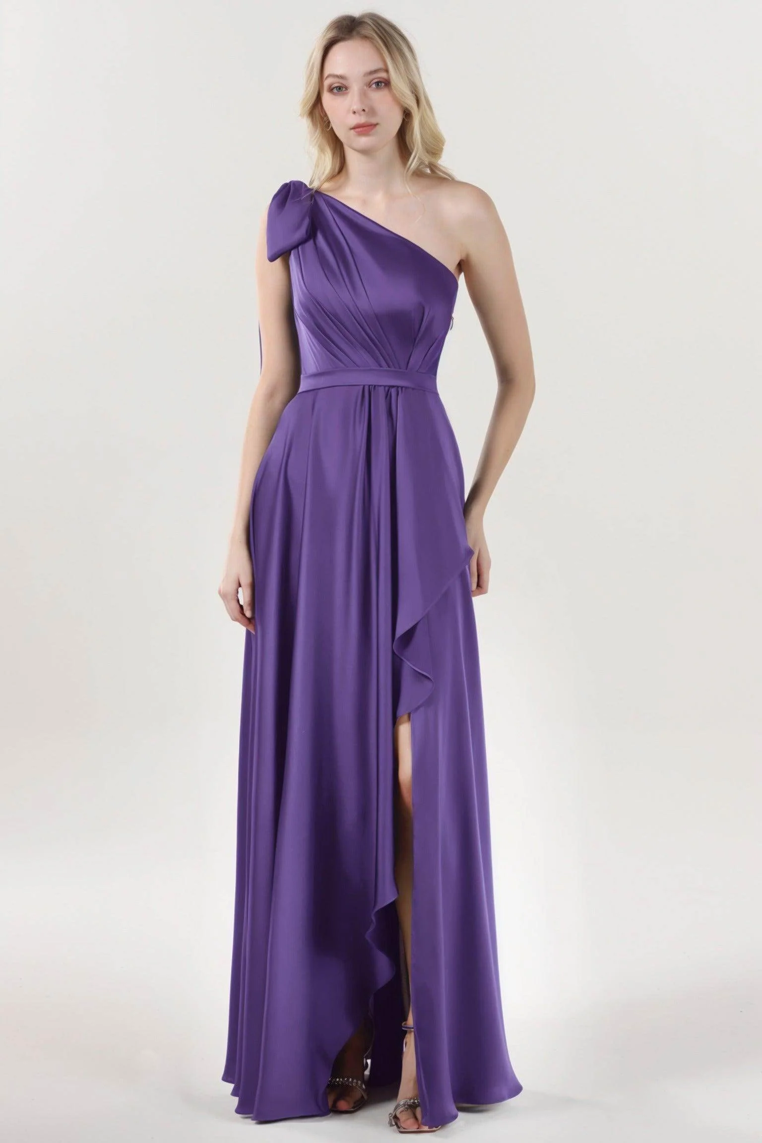 Asymmetrical Maxi Luxe Satin Bridesmaid Dress CS0603BM