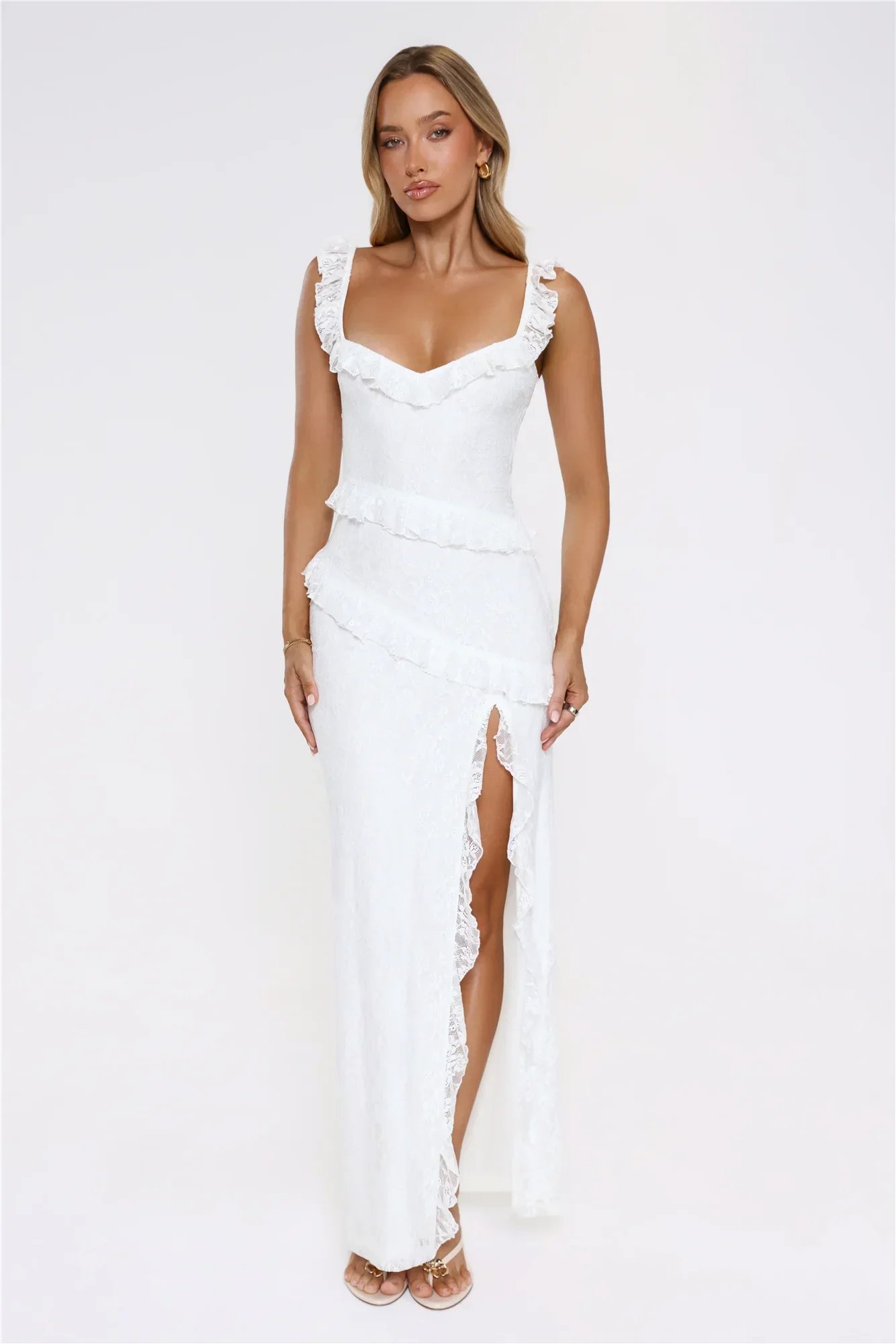 Golden Dusk Lace Maxi Dress White