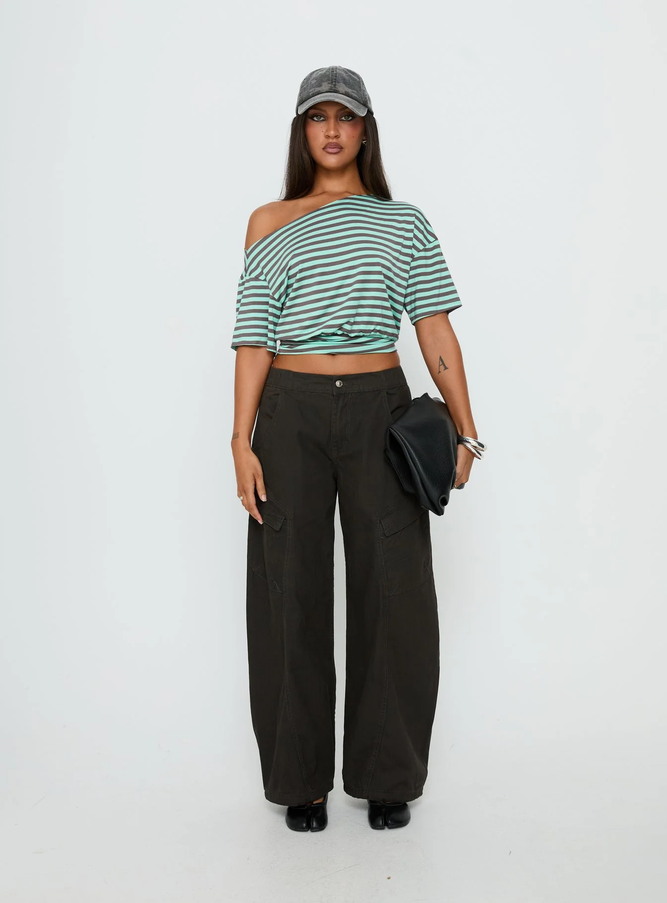 Ashlinn Off Shoulder Drapey Top Stripe