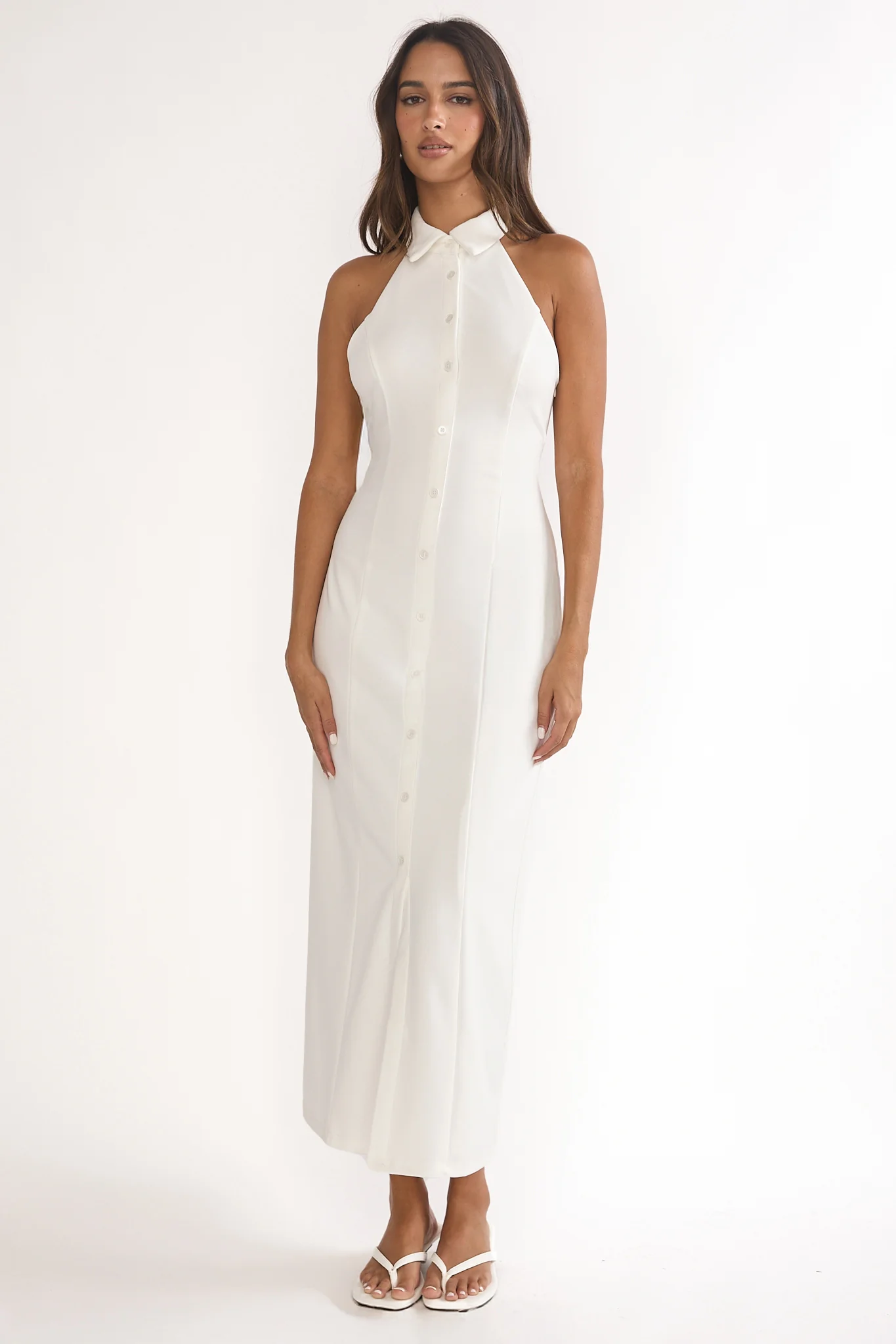 Esmarie Collared Maxi Dress White