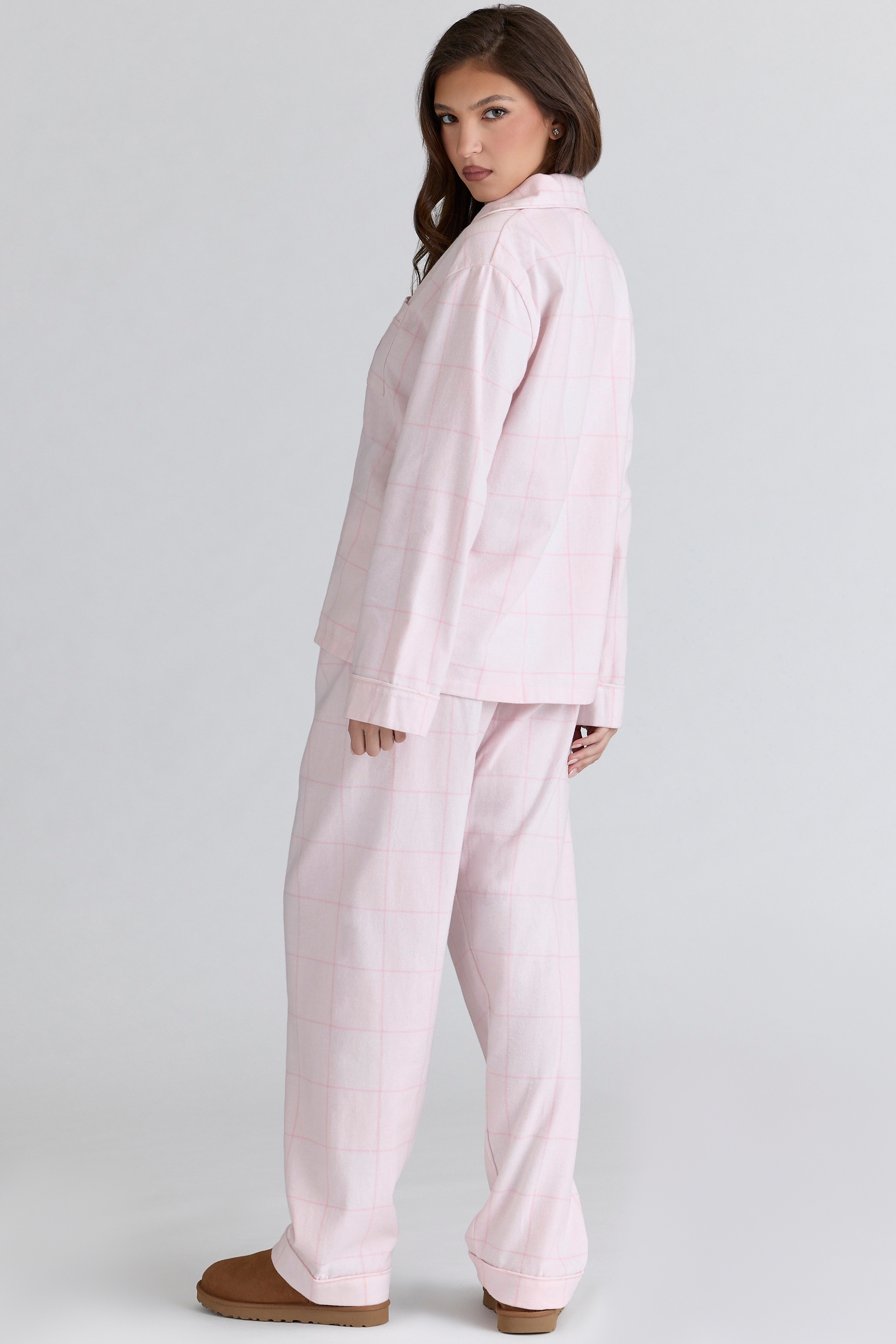 Pink Check Brushed Cotton Pajama Set