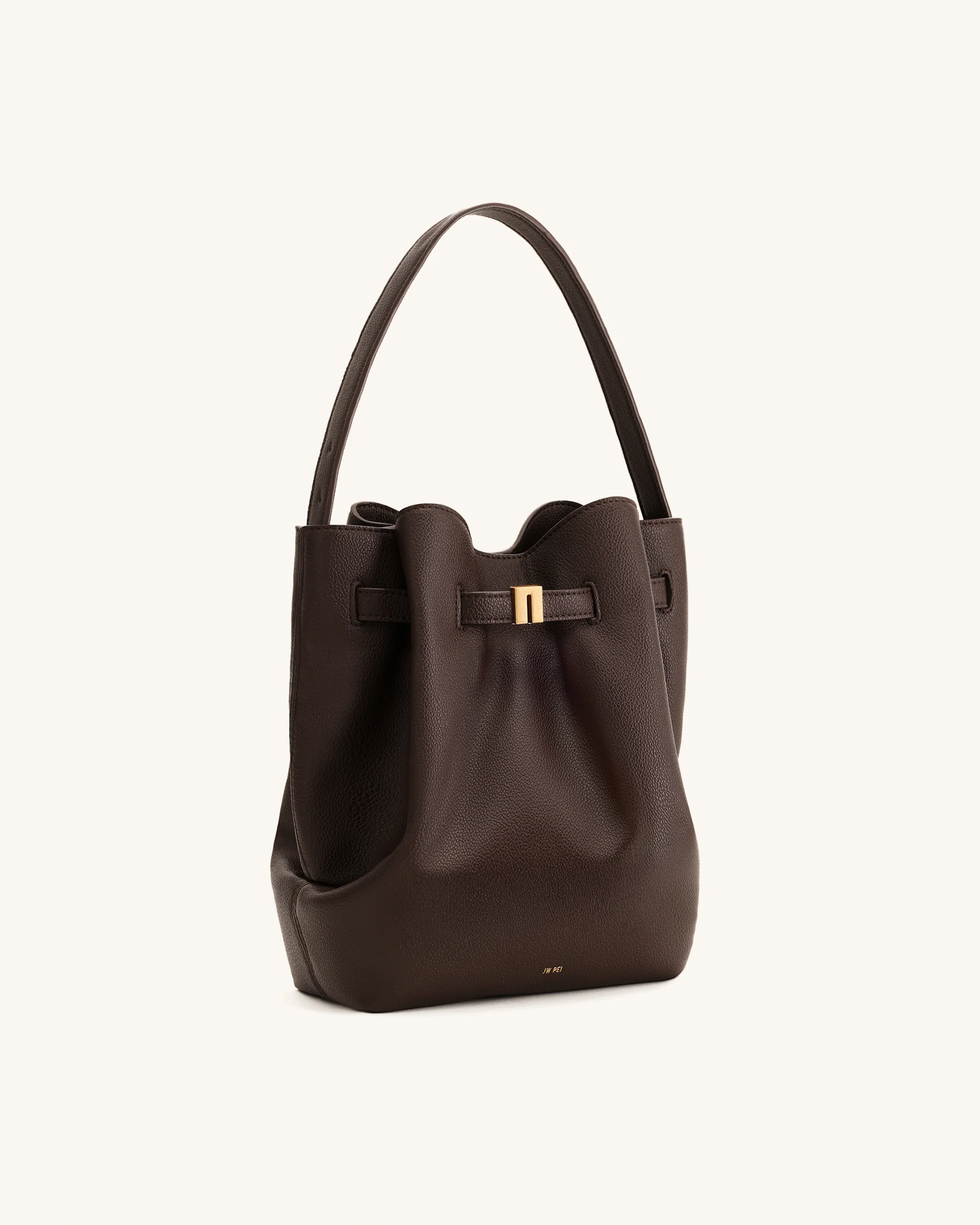 Clara Lock Accent Bucket Shoulder Bag - Mocha Brown