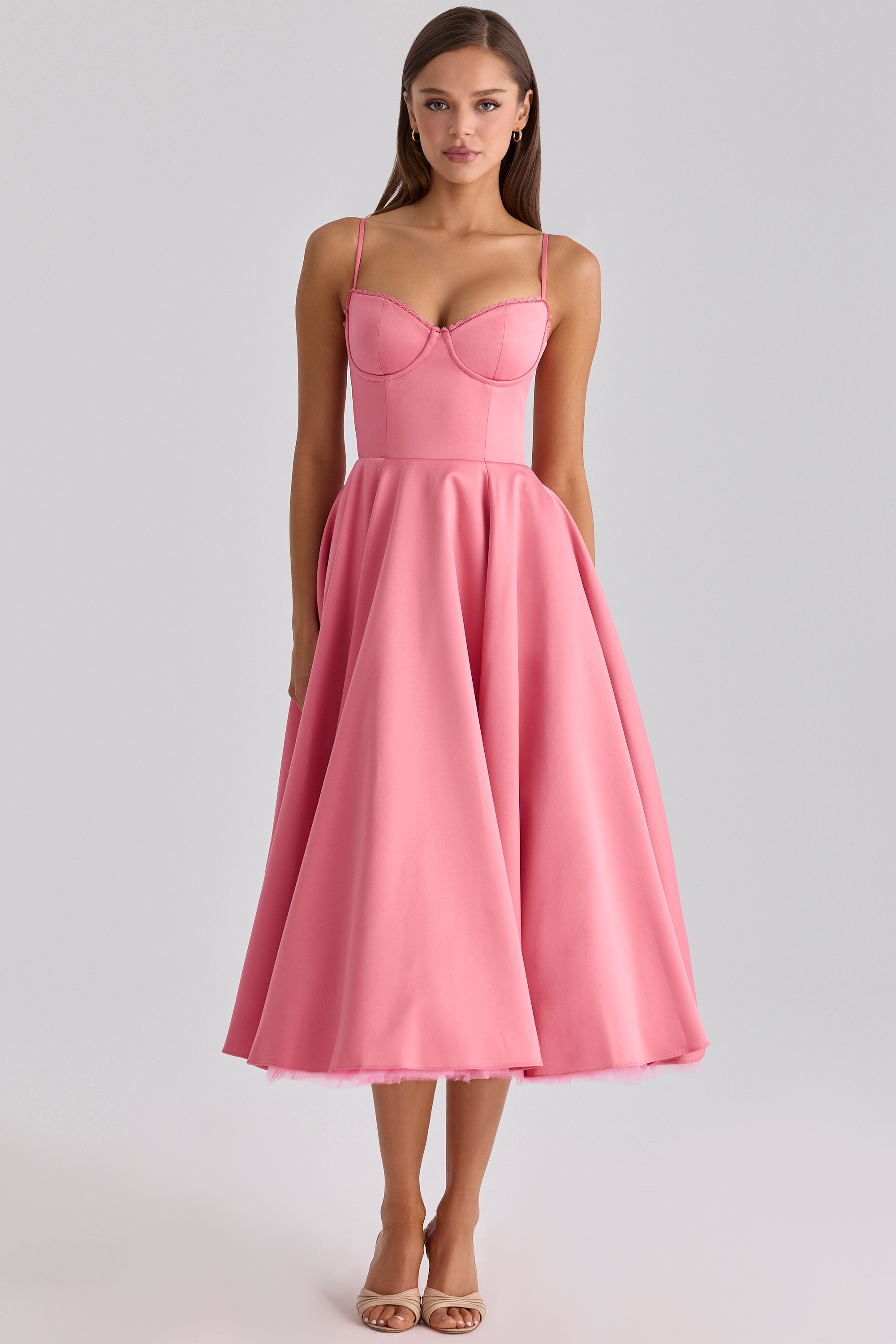 raspberry satin tulle midi dress