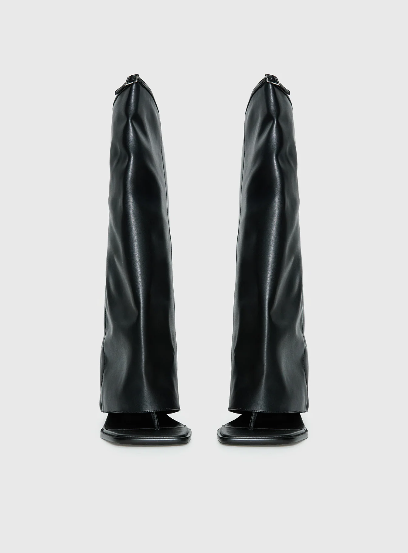 Burning Daylight Open Toe Knee High Boots Black