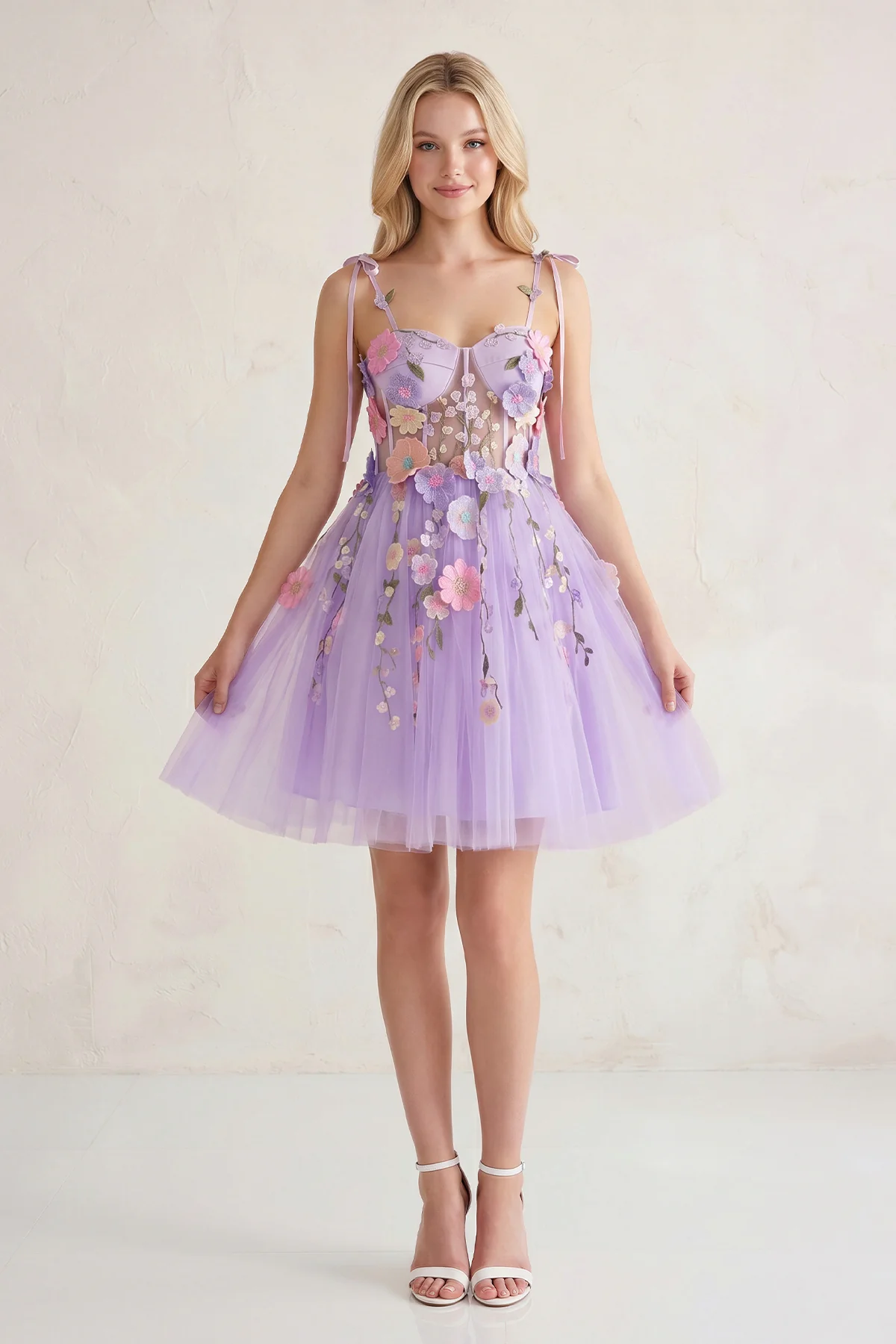 A-Line Lavender Bloom Mini Homecoming Dress