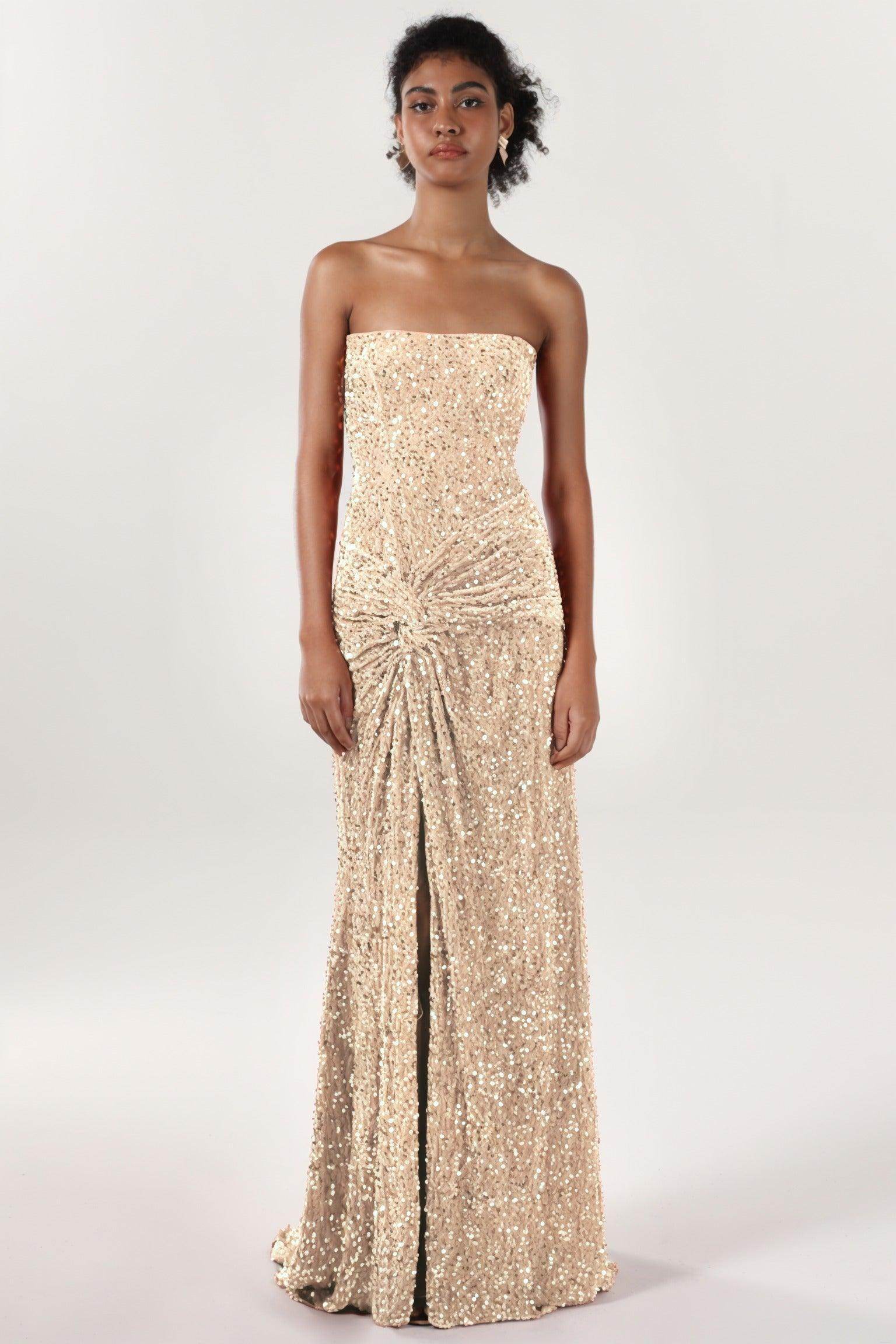 Sheath-Column Sweep-Brush Train Velvet Sequin Bridesmaid Dress CS0634BM