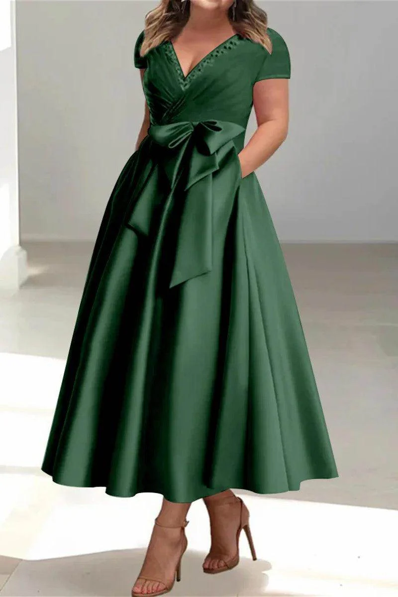 A Line V-Neck Mother of the Bride Dresses with Pockets CM0350