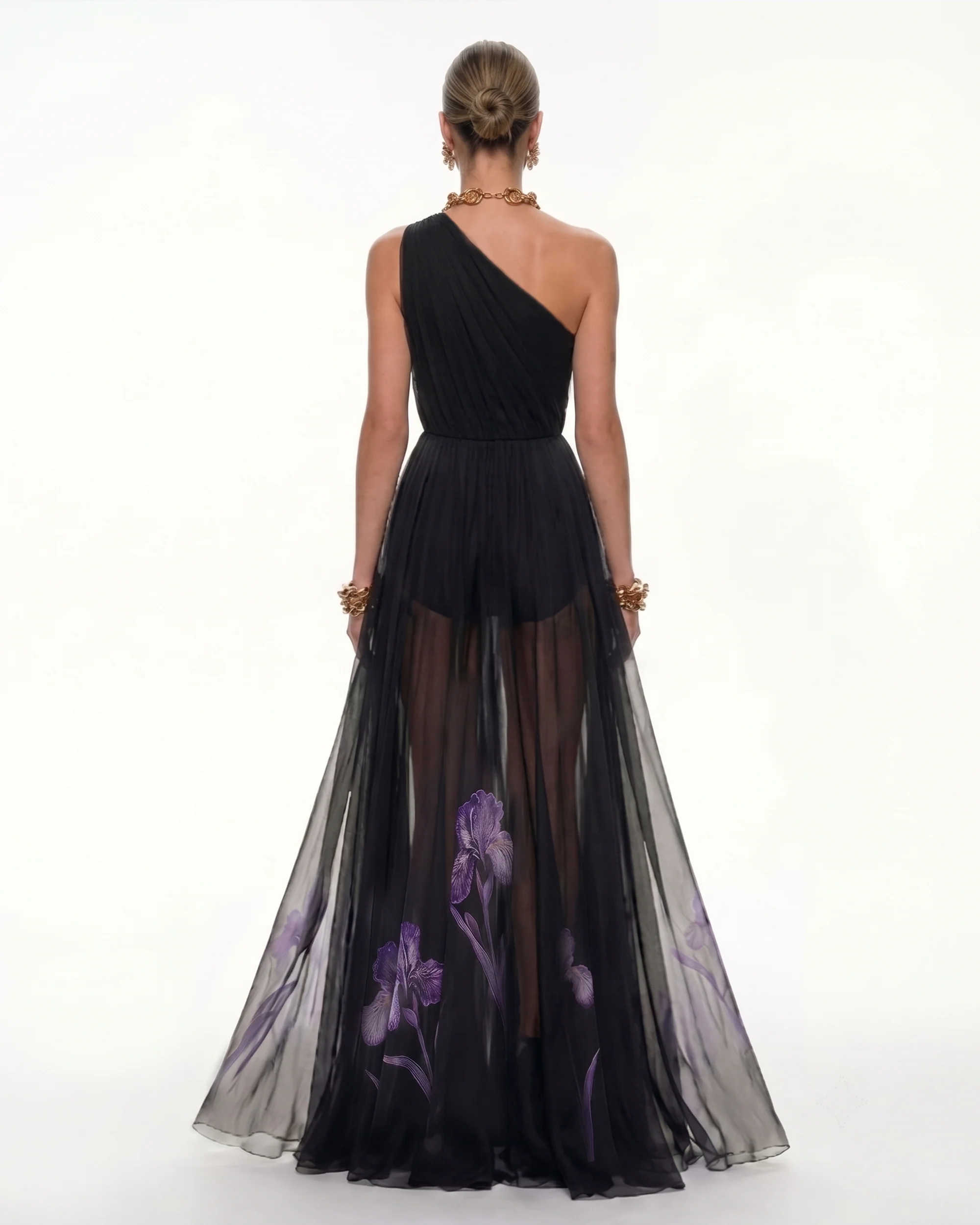 Floral One Shoulder Maxi Dress - Black - FASHION NOB