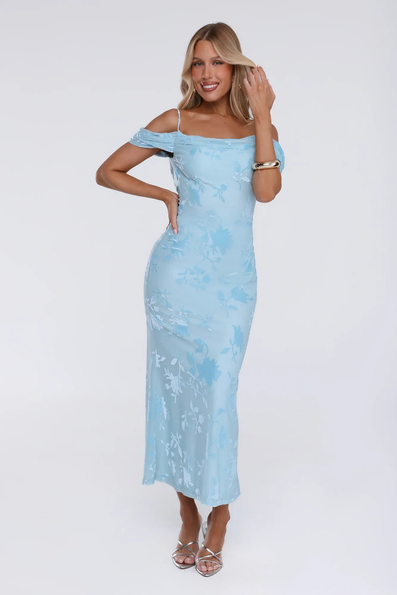 Chic Dream Off Shoulder Maxi Dress Blue