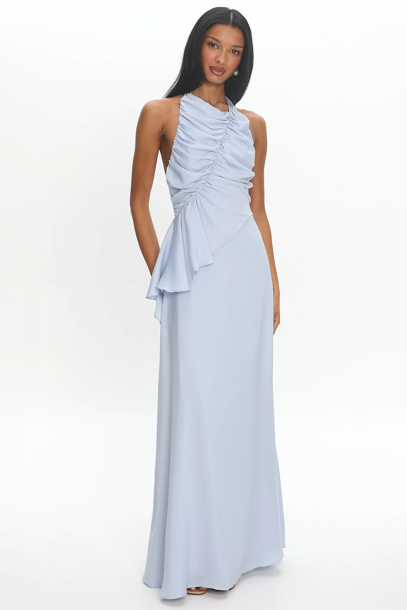 Genelyn Ruched Halter Maxi Dress Blue
