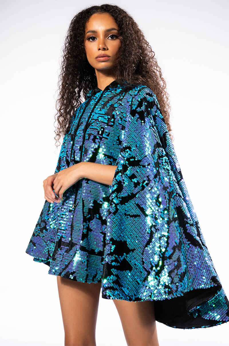 Talking In Circles Sequin Poncho Dress