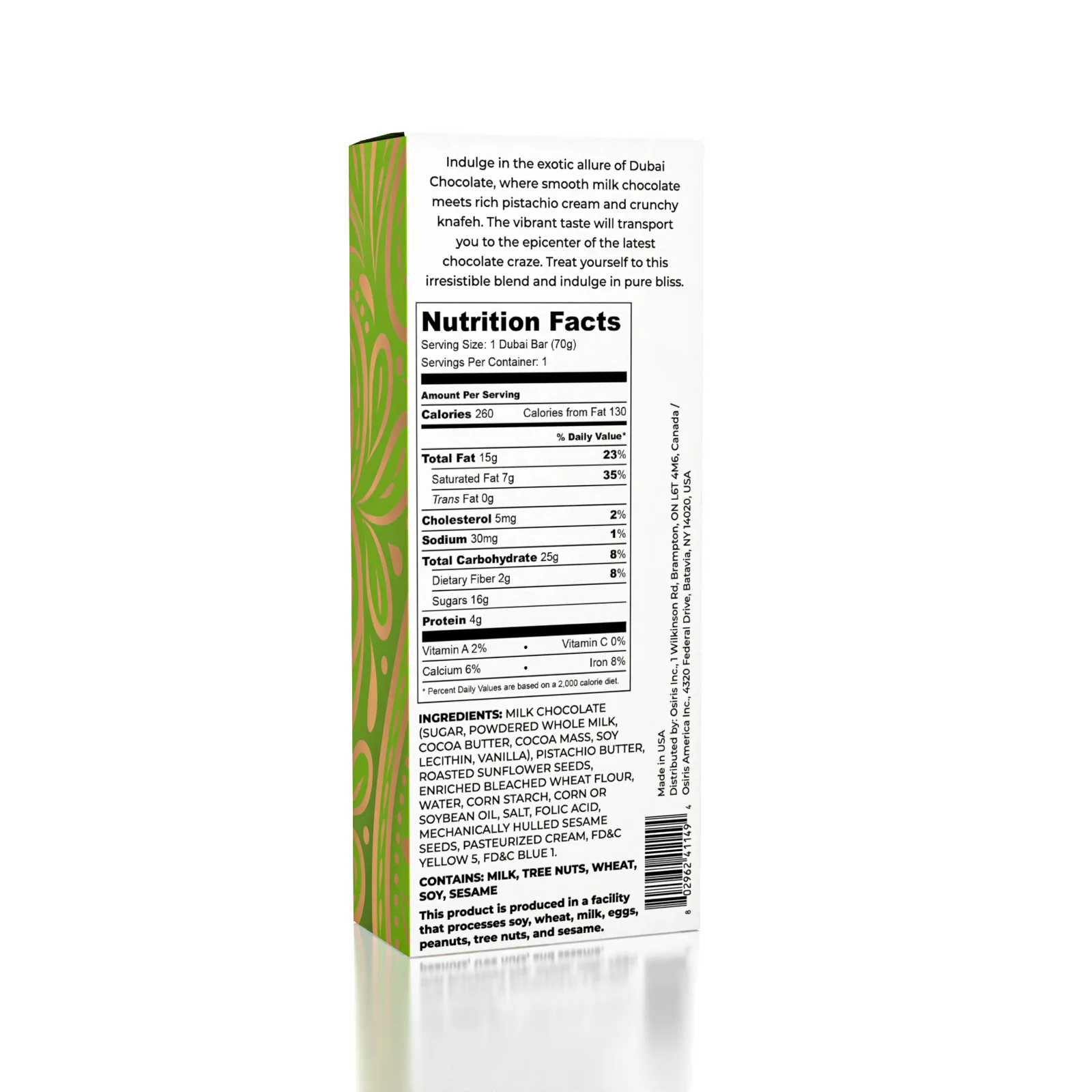 Dubai Chocolate Bar Pistachio by Oasis Treasures 70g (2.46g)