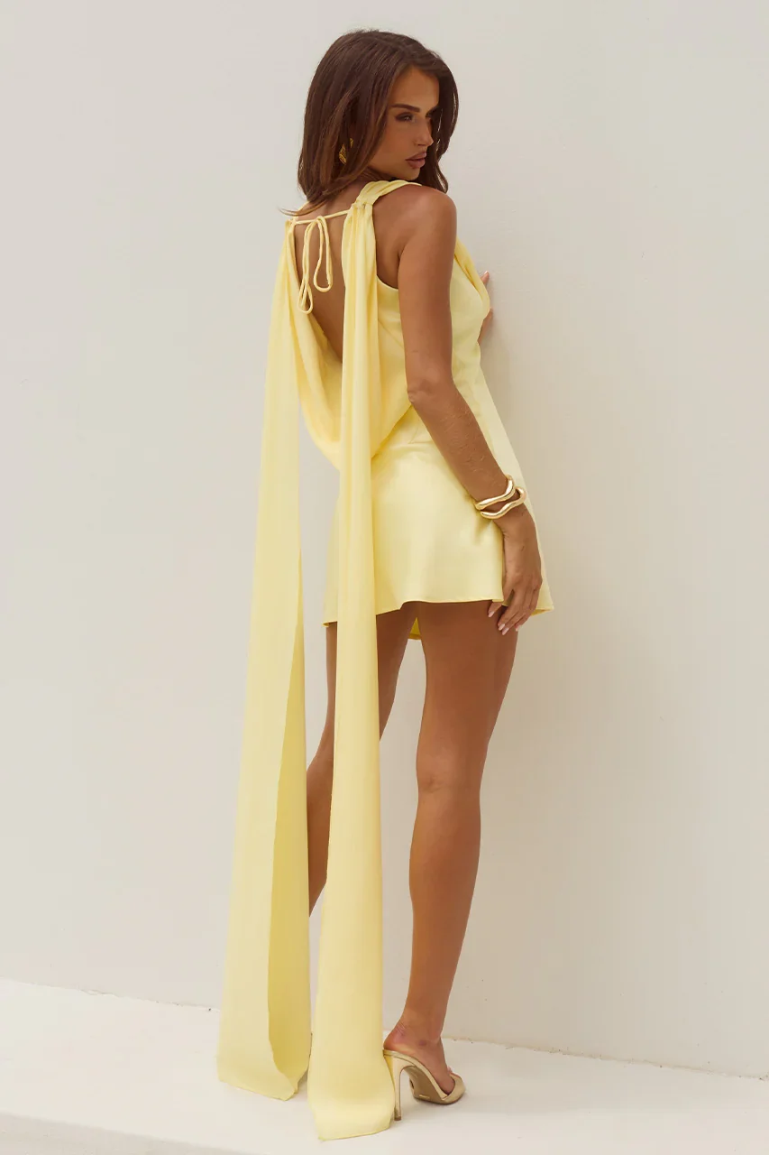 GABRIELLA COWL MINI DRESS - LEMON