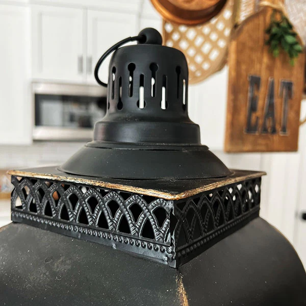 Refined Classic Natural Wood and Black Iron Lanterns, Set of 2