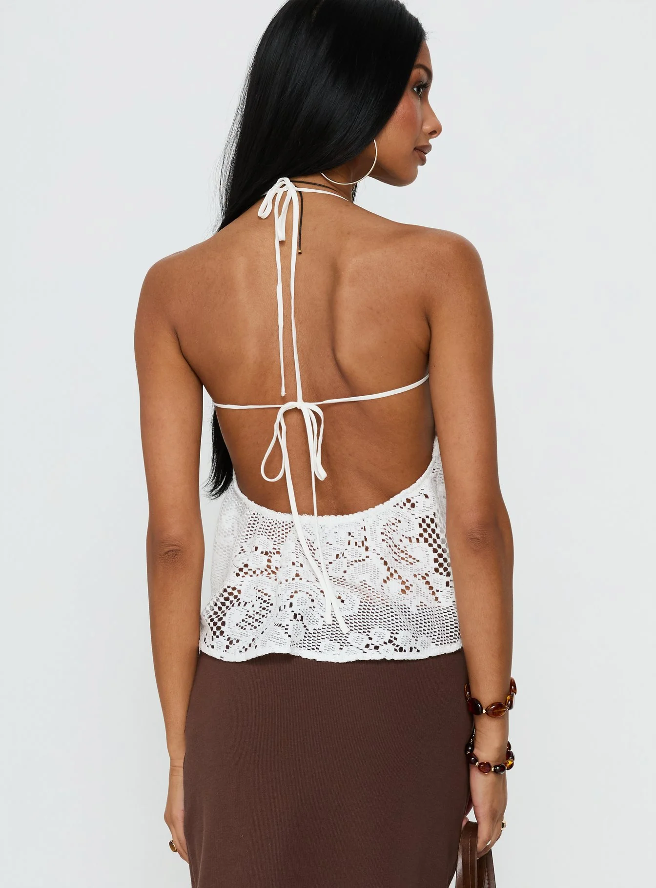 Solenne Sheer Crochet Lace Top White