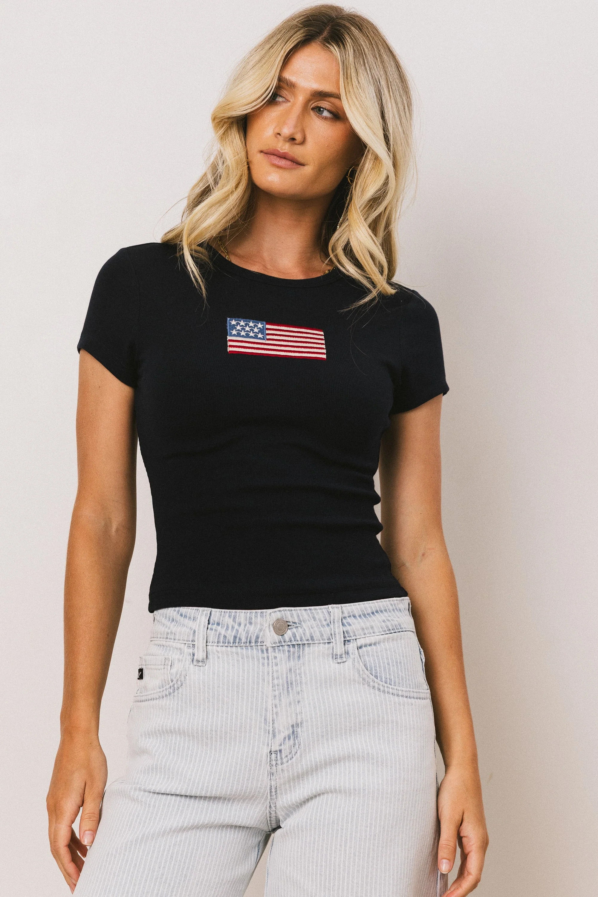 American Flag Tee in Navy